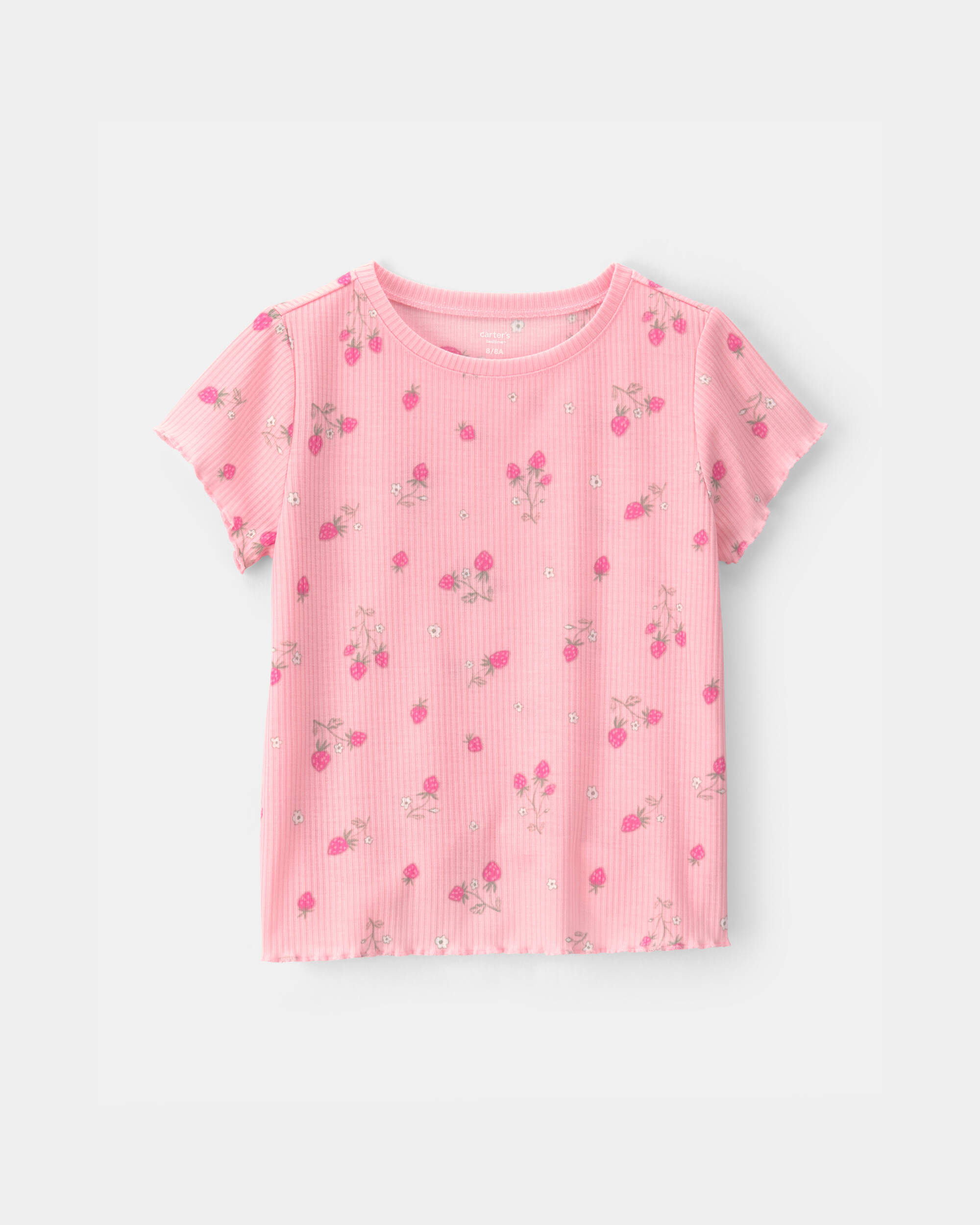 Girls Strawberry Rib Loose Fit 2-Piece Pajama Set - Pink