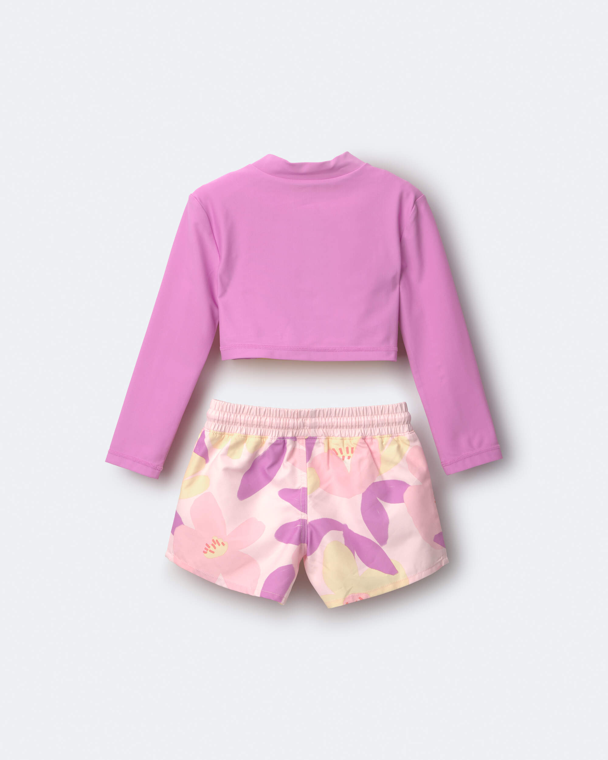 Toddler Girl Cropped Long-Sleeve Rashguard Set Tropical Print - Purple/Rose
