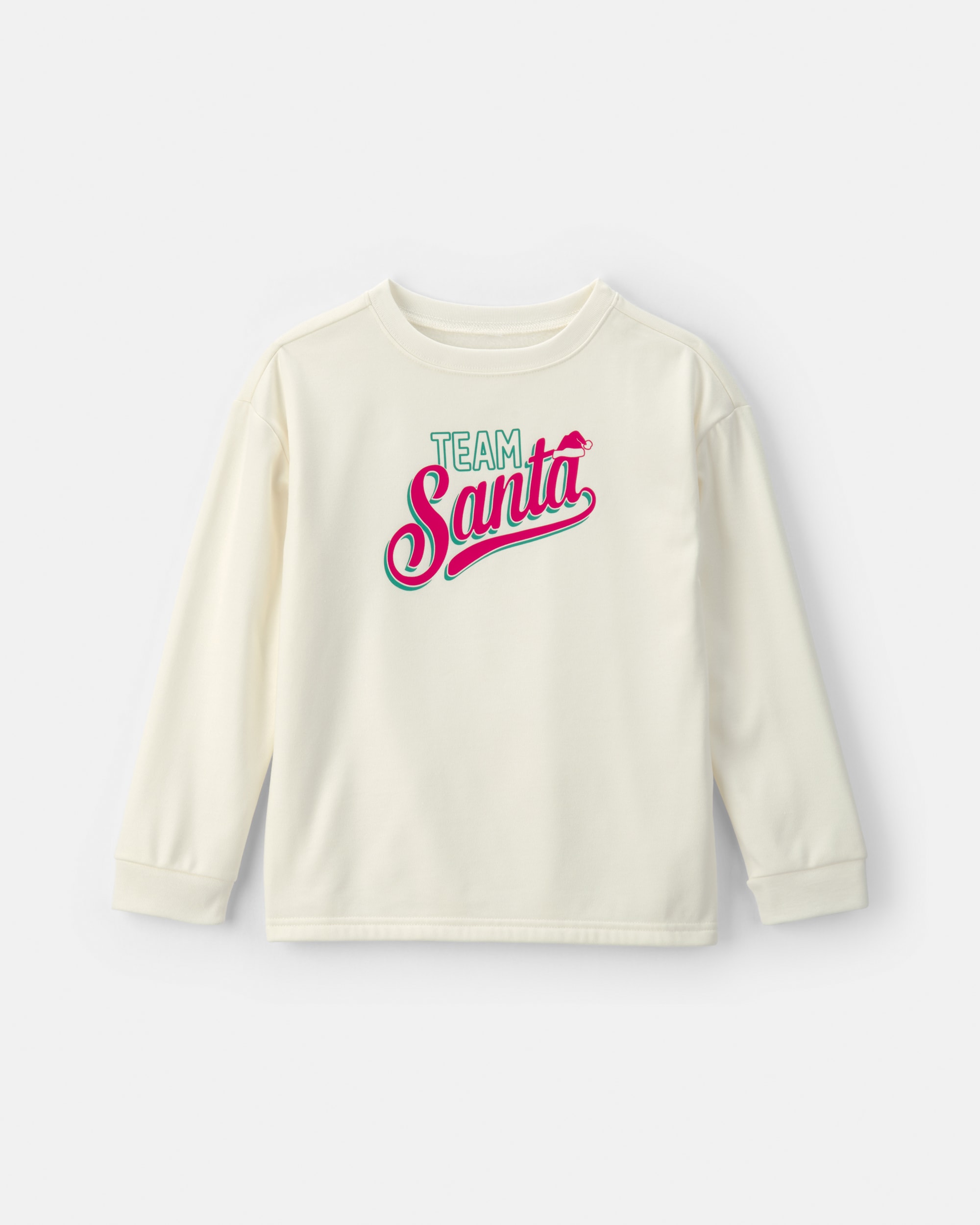 Kids Team Santa' Christmas Fleece Loose Fit Pyjama Top - Cream