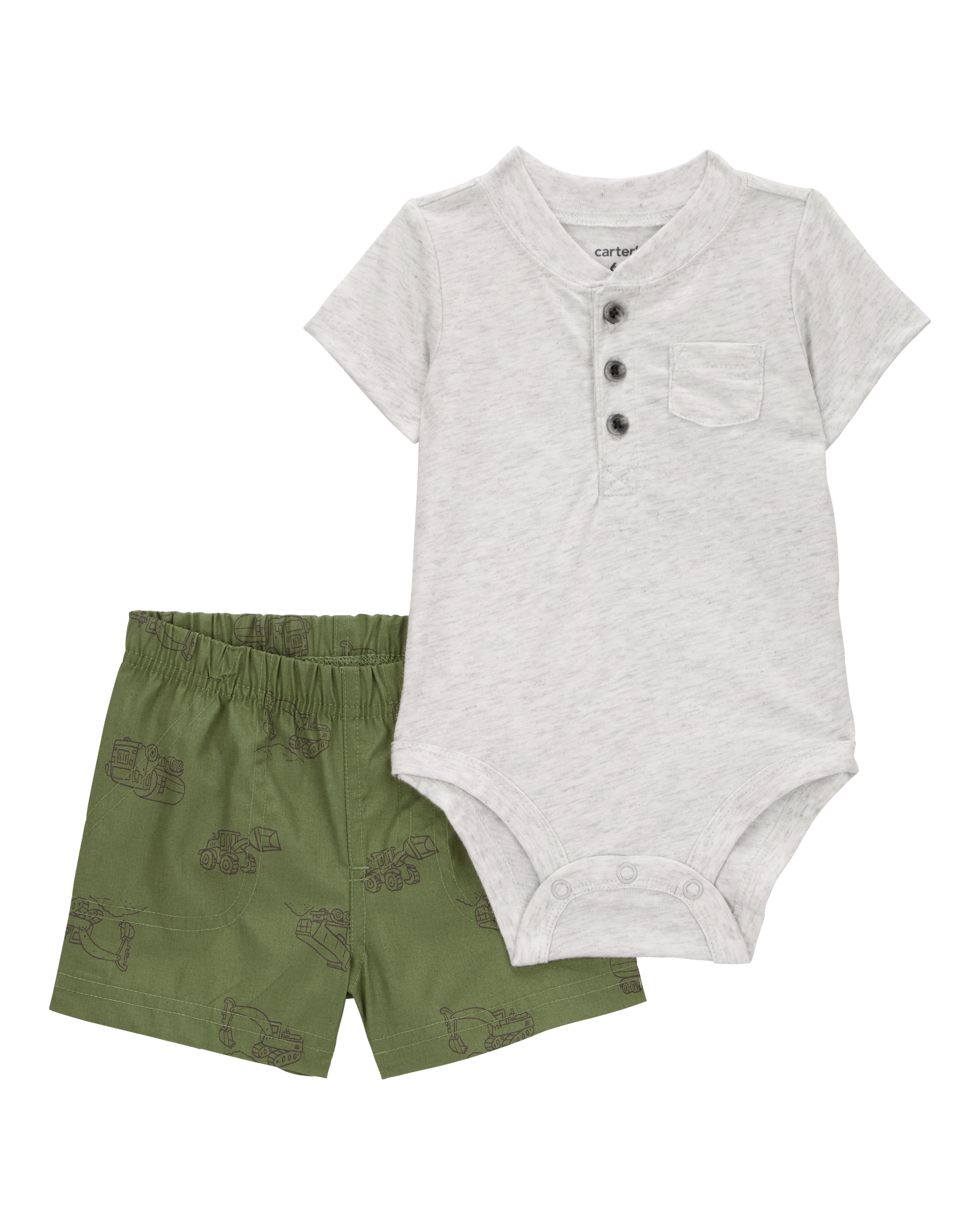 Baby Boy 2-Piece Henley Bodysuit & Short Set - Grey/Green