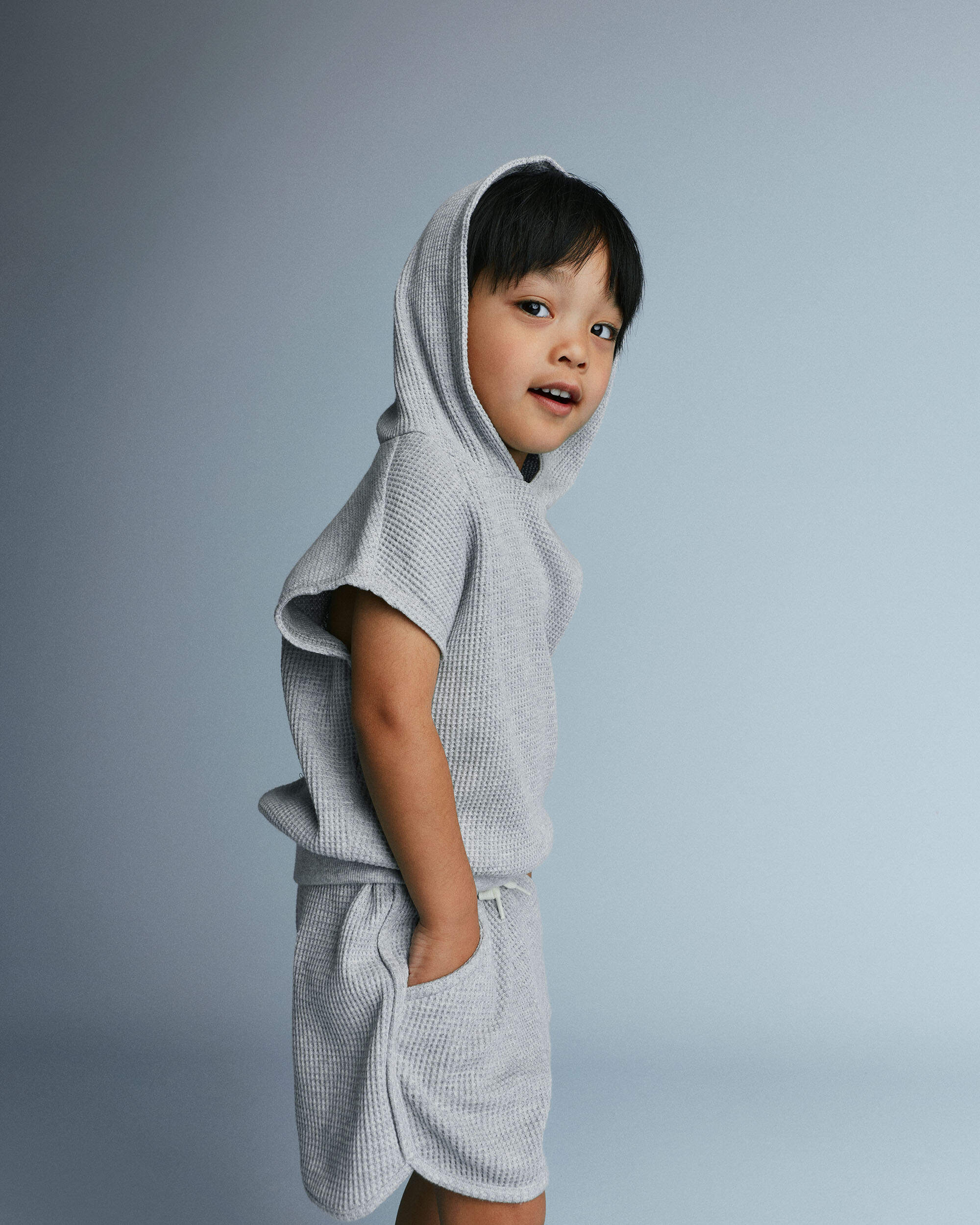 Toddler Waffle Knit Hooded Top - Heather Grey