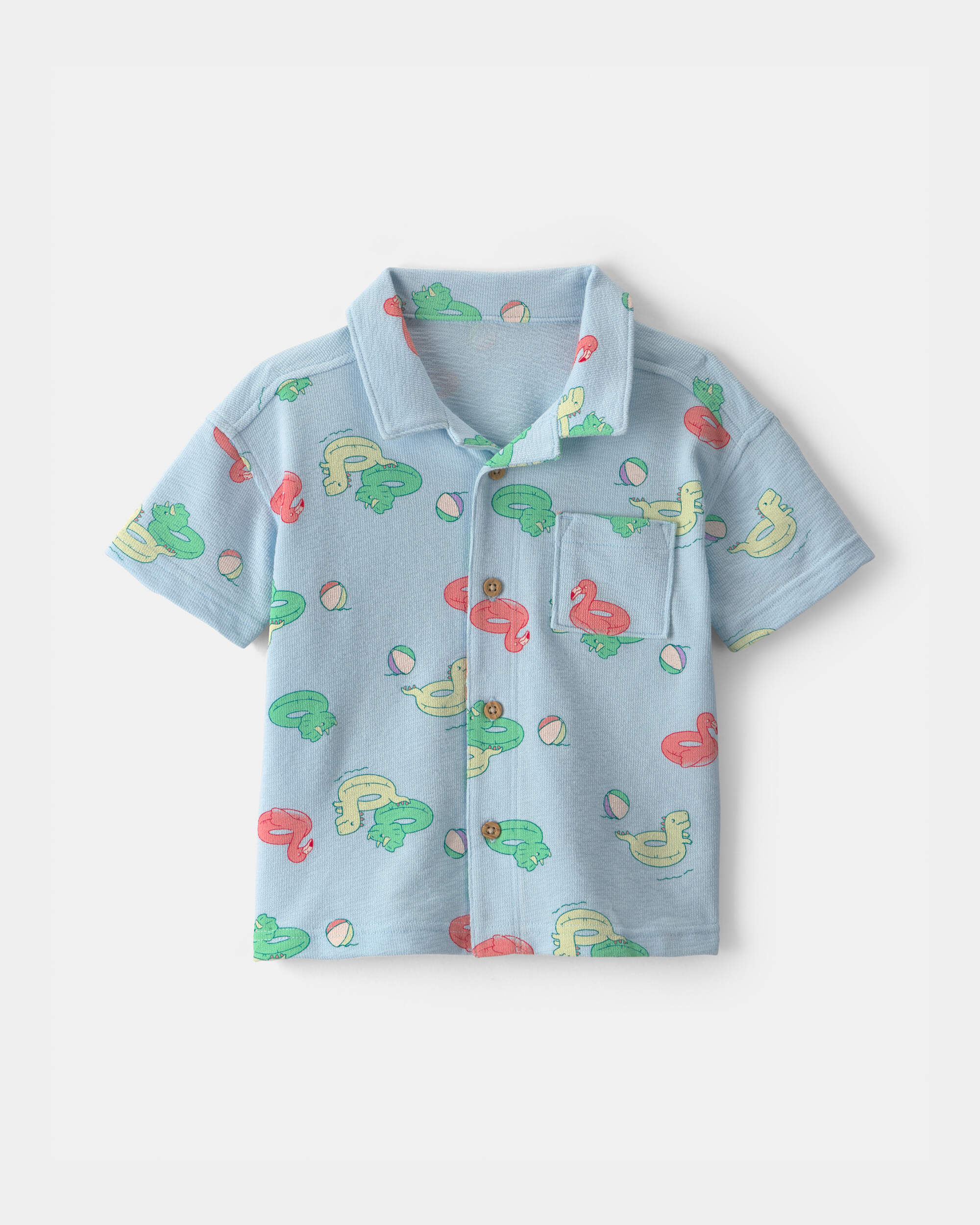 Toddler Boy Pool Floatie Short-Sleeve Button-Down Shirt - Blue