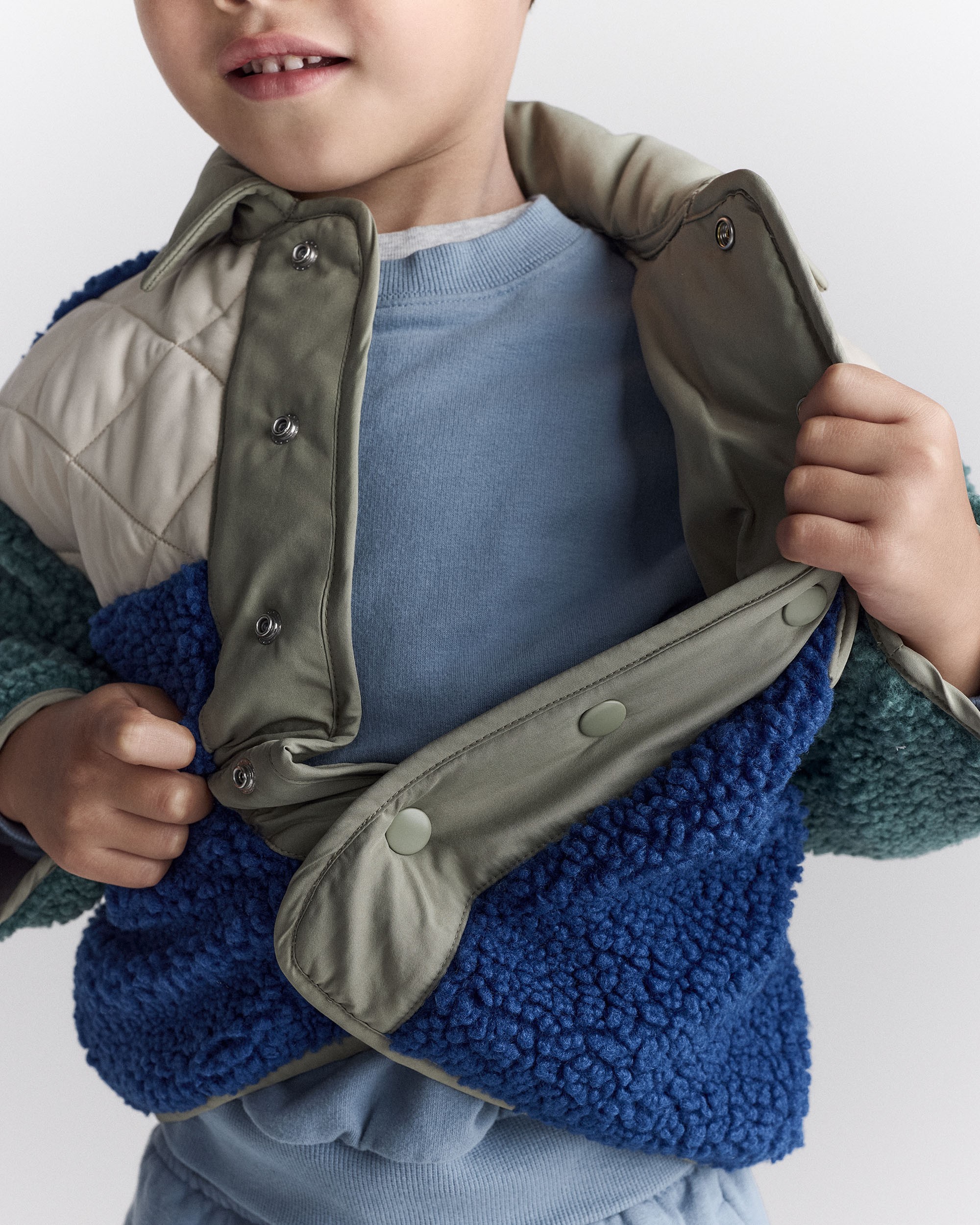 Toddler Boy colourblock Sherpa Jacket - Blue/Cream