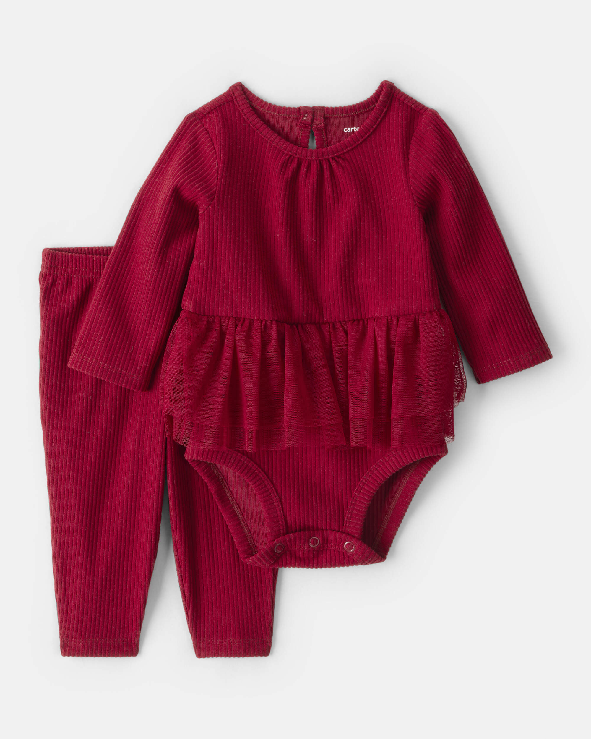 Baby Girl 2-Piece Peplum Tulle Bodysuit & Pant Set - Red