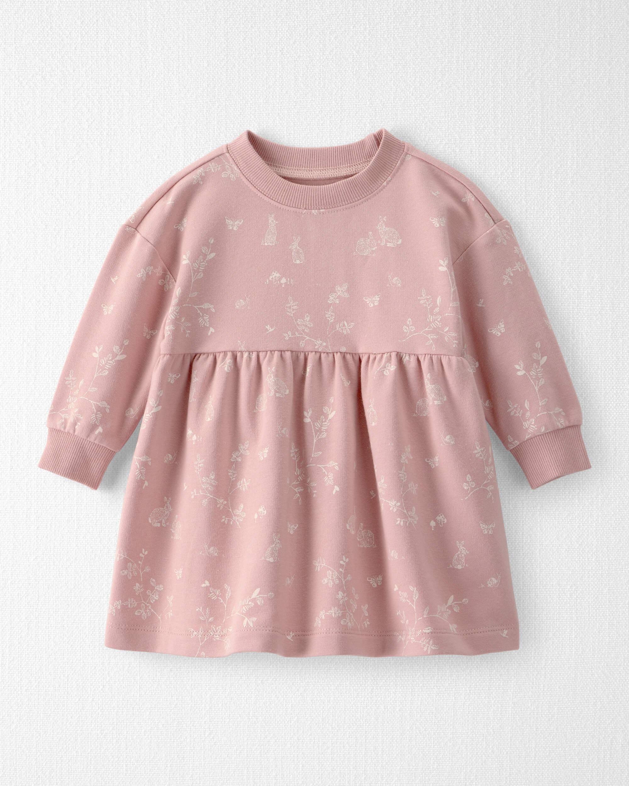 Baby Girl Organic Cotton Dress Pink Bunny Print