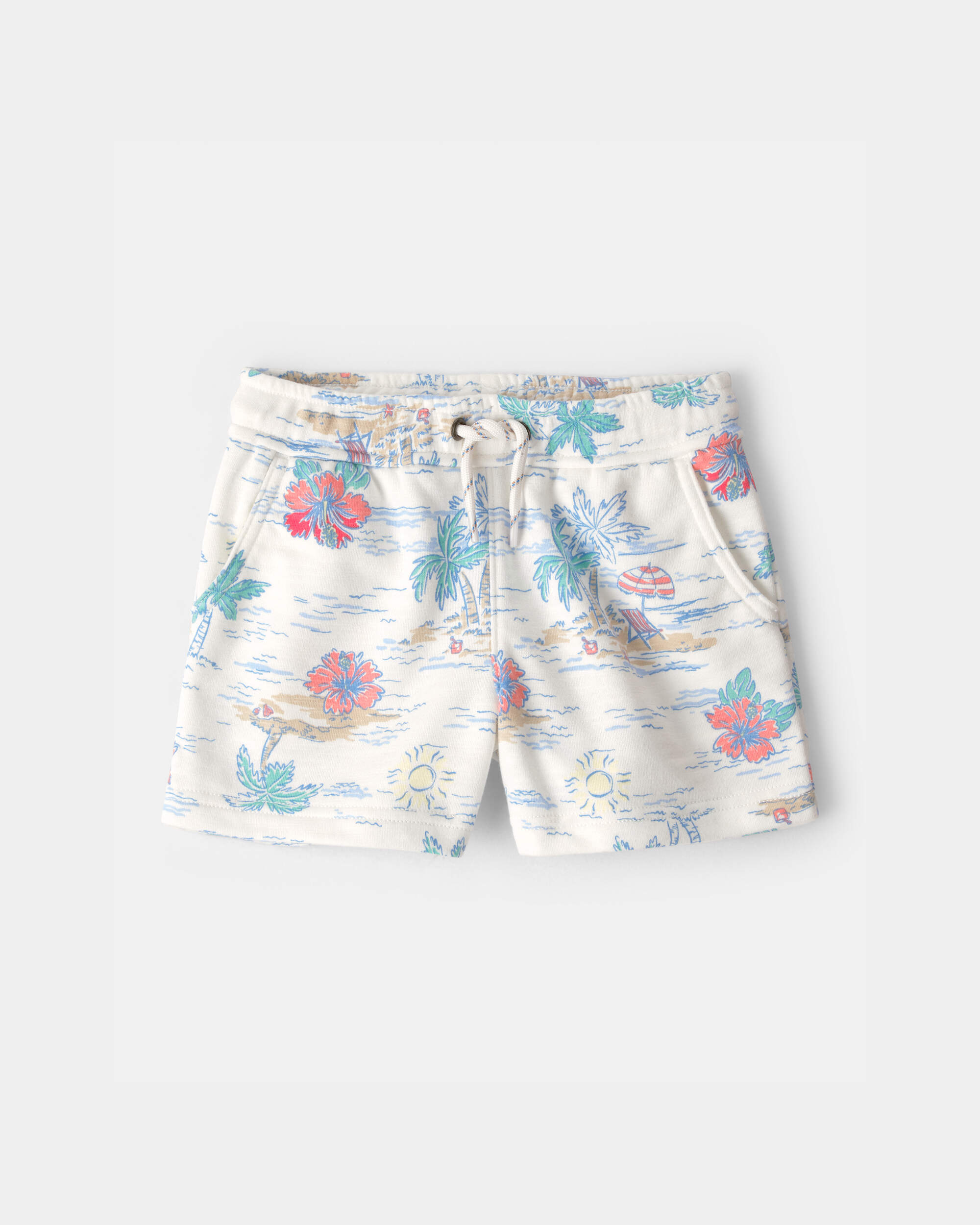 Toddler Boy Tropical Beach French Terry Shorts - Ivory