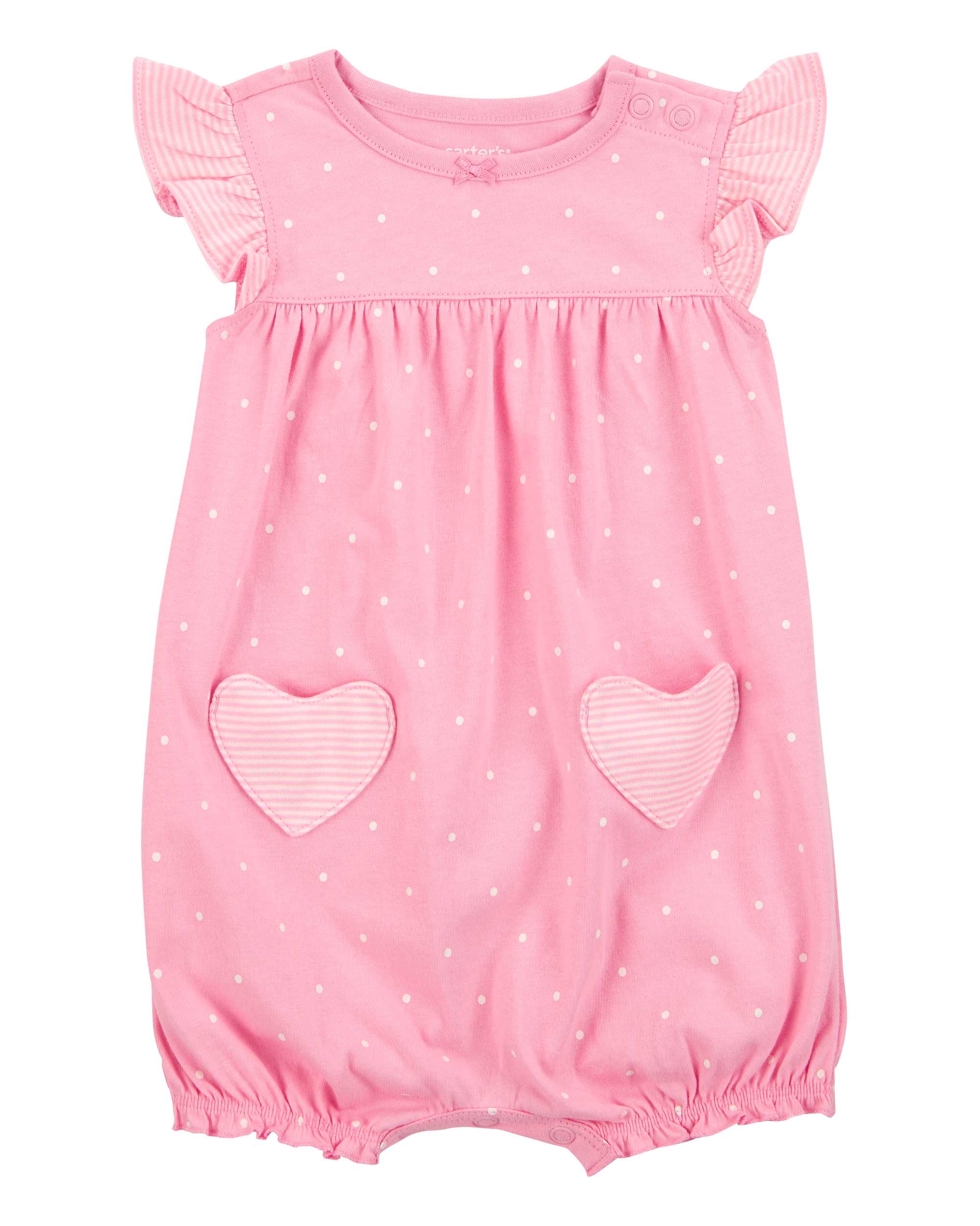 Baby Heart Short-Sleeve Cotton Romper - Pink