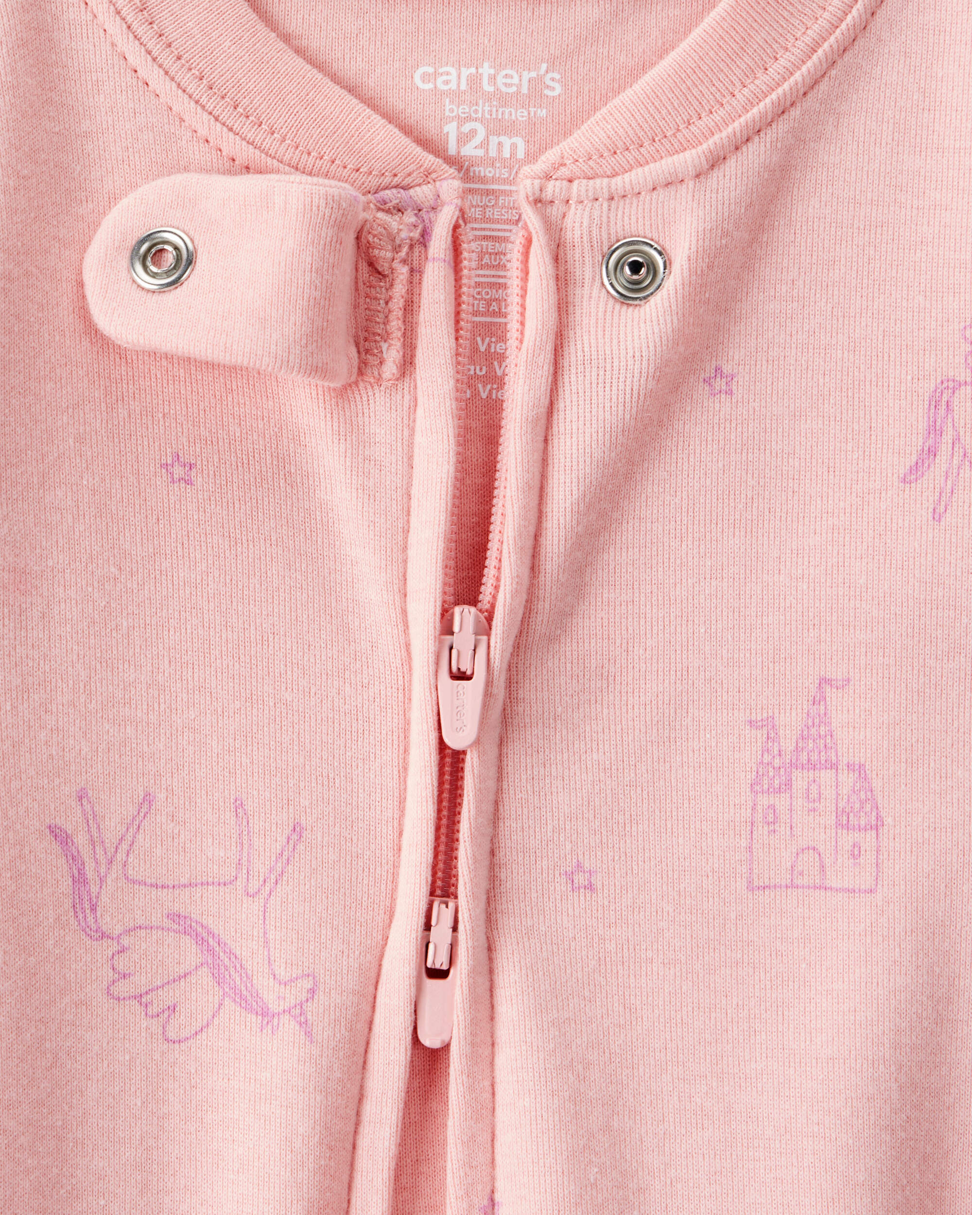 Baby Girl Fairy Star Print 100% Cotton Long-Sleeve Snug Fit 1-Piece pyjamas - Pink