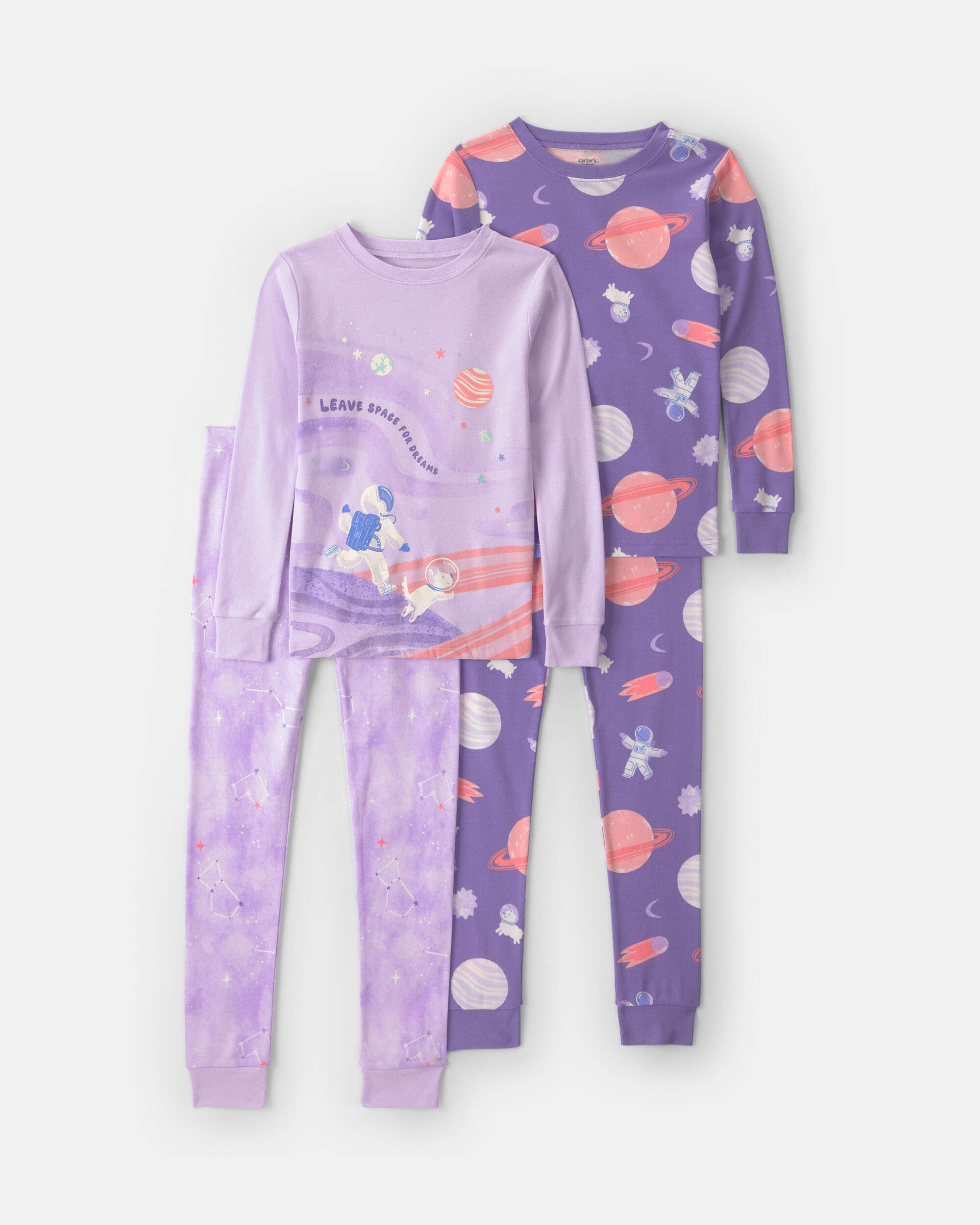 Girls 4-Piece Space Dog 100% Cotton Snug Fit Pyjama Set - Purple