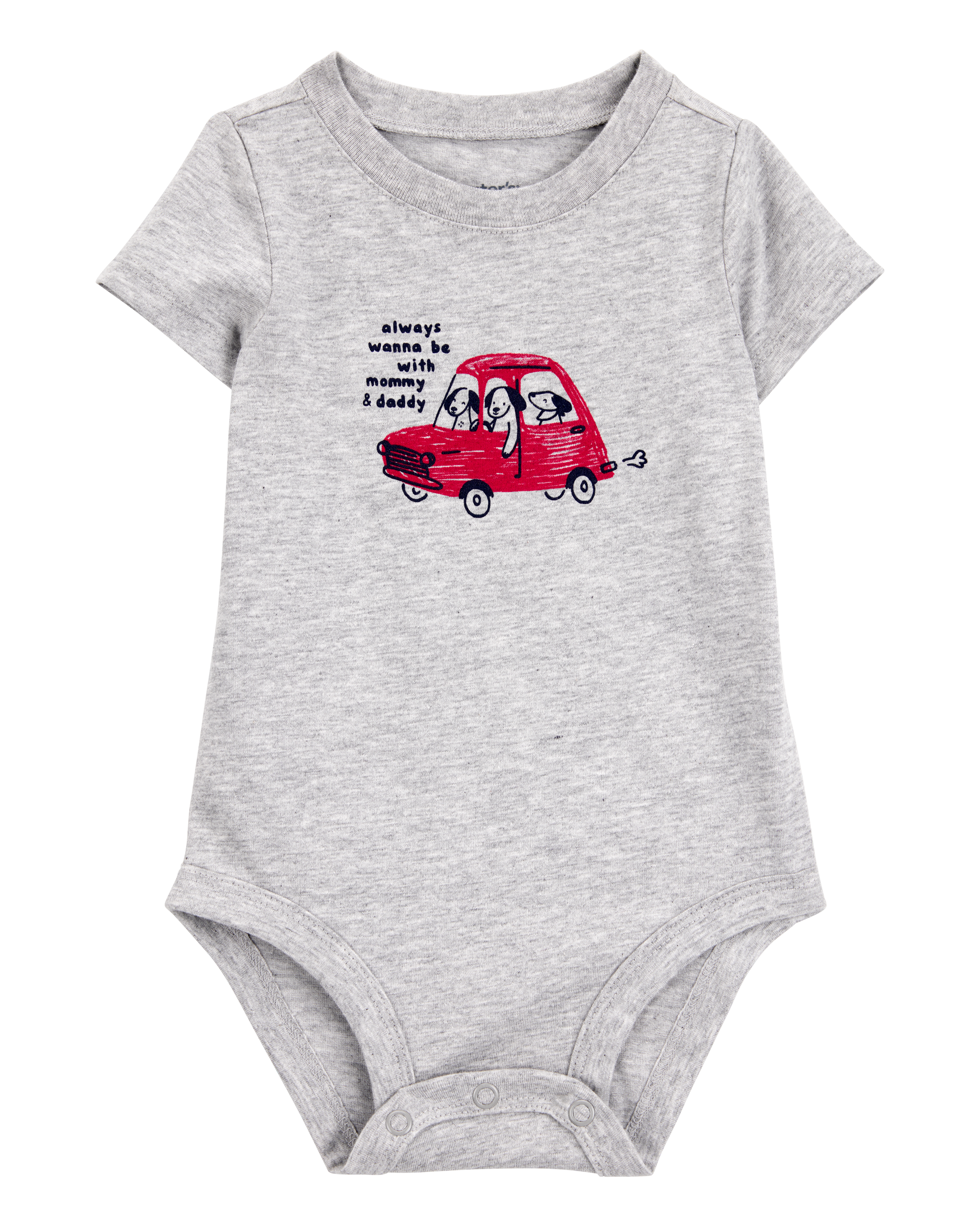 Baby Boy Always With Mommy And Daddy Dog Short-Sleeve Bodysuit - Grey