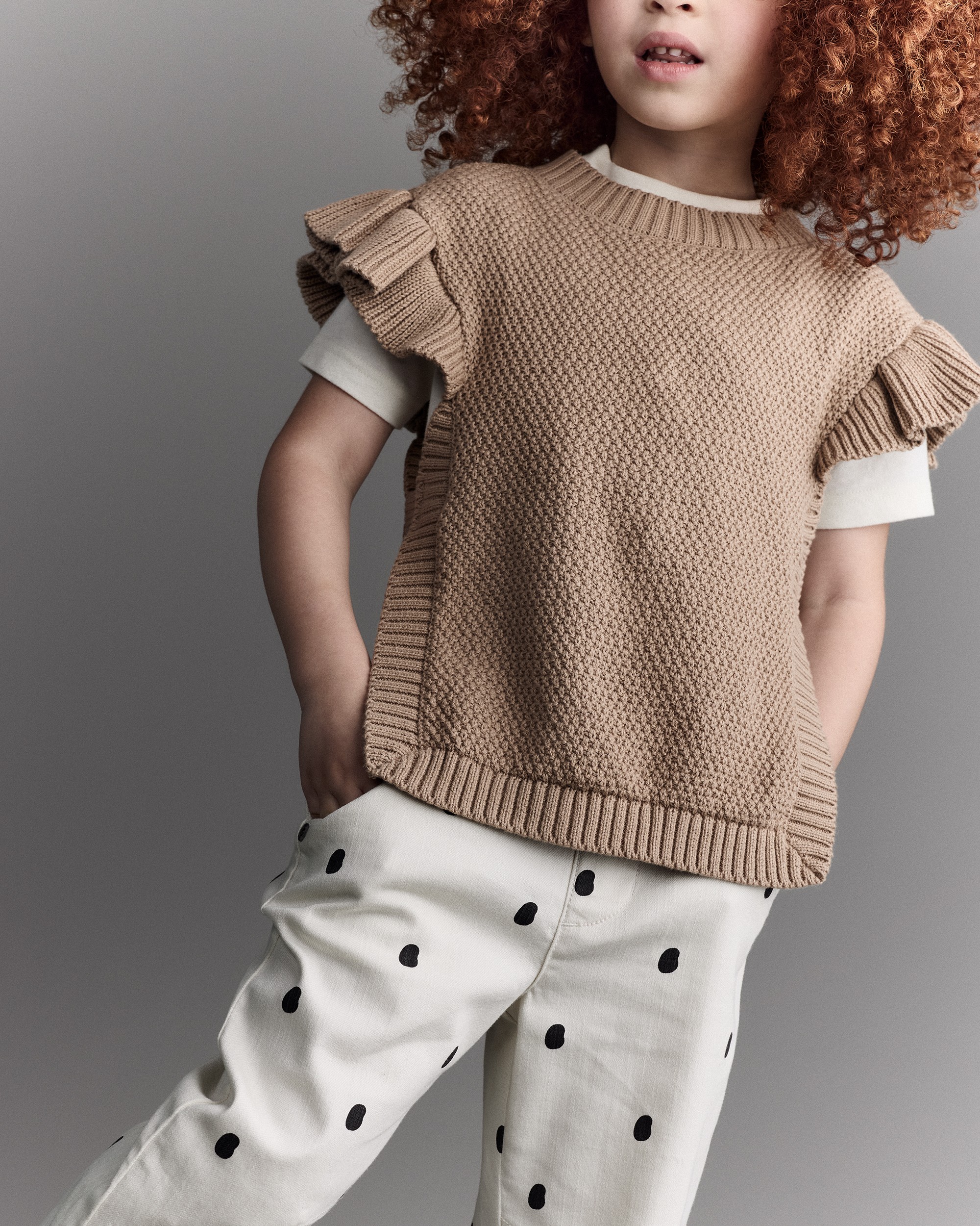 Toddler Girl Ruffle Sweater Vest - Tan
