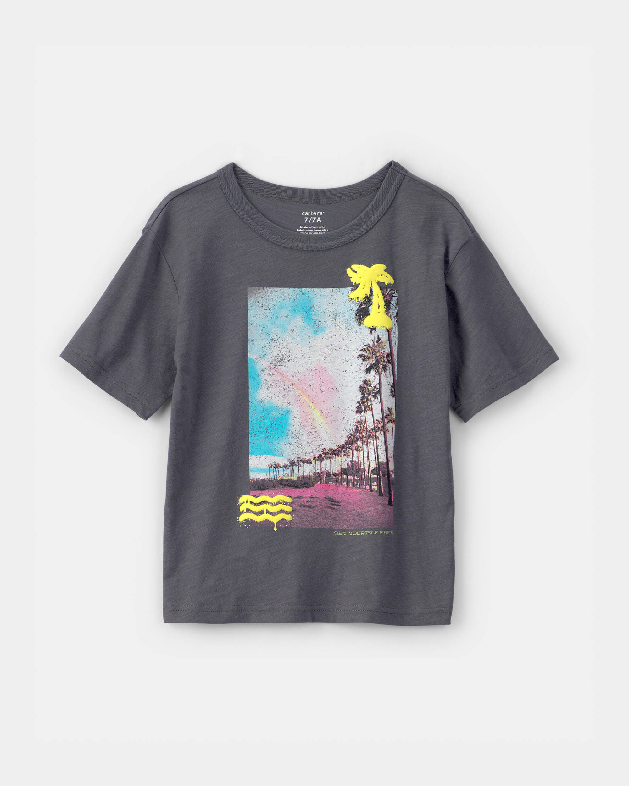 Boys Beachside Palm Tree Graphic Tee - Grey