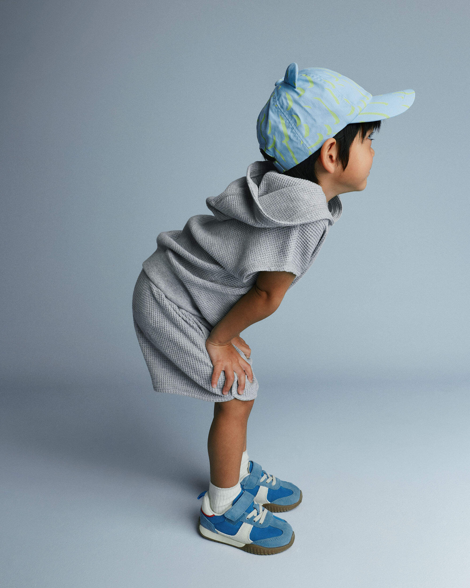 Toddler Girl Baseball Hat with Ears Abstract Print - Blue