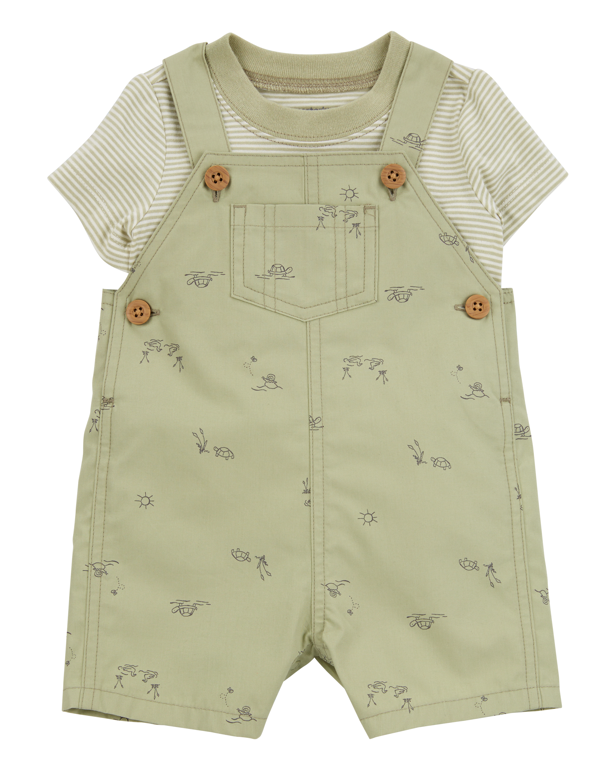 Baby Boy 2-Piece Tee & Shortall Set - Olive