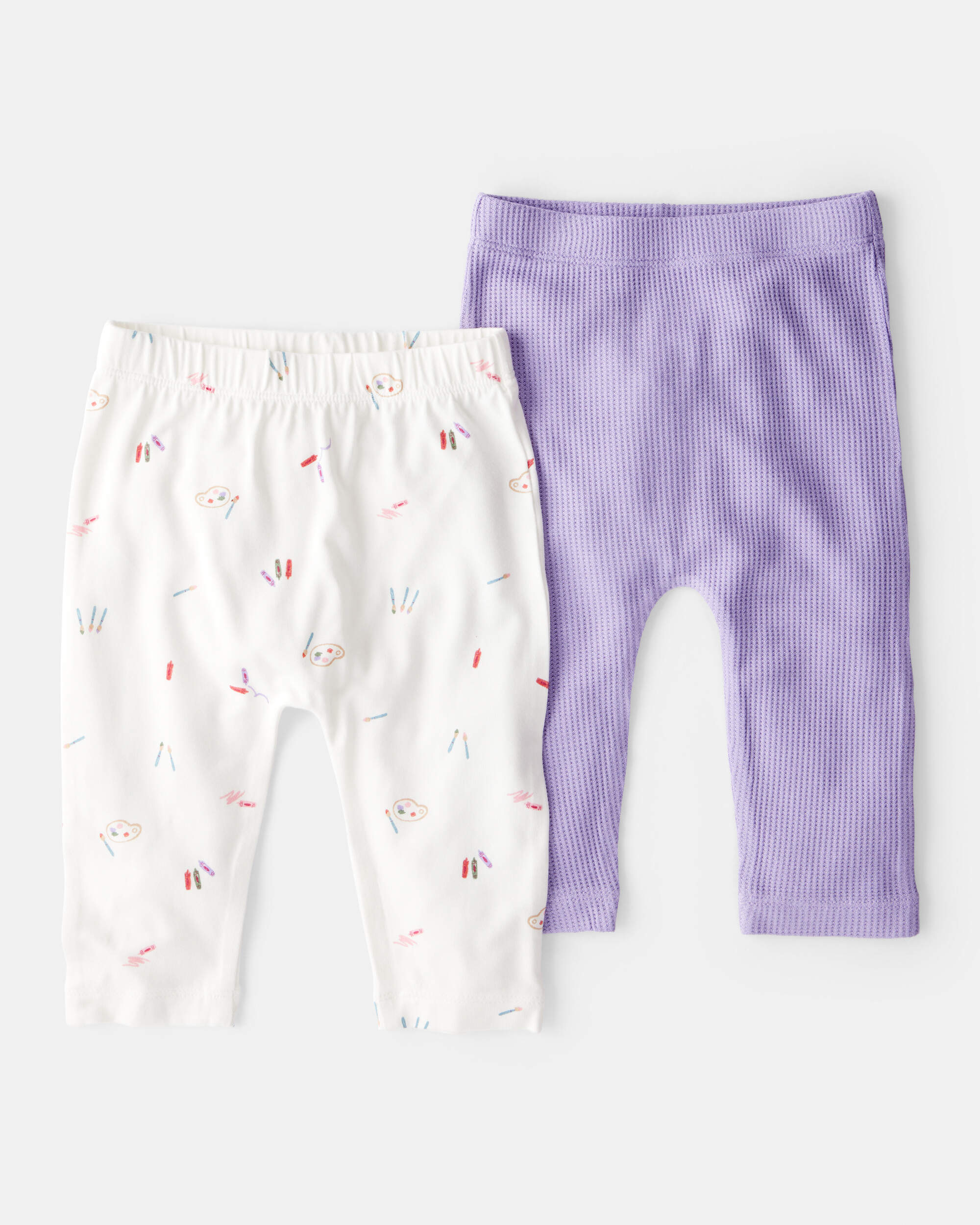 Baby Girl Paint Print PurelySoft Pull-On Pants - White/Purple