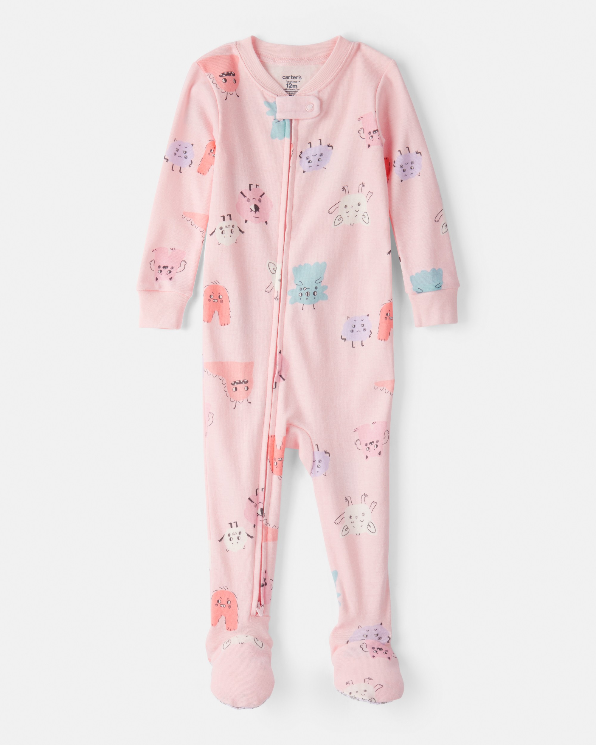 Toddler Girl Monster 100% Cotton Snug Fit Footie 1-Piece Pyjamas - Pink
