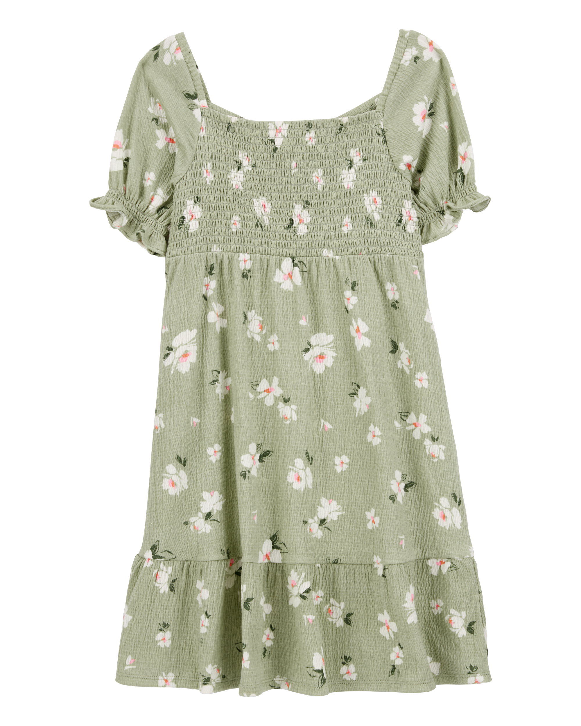 Kid Smocked Floral Dress- Green
