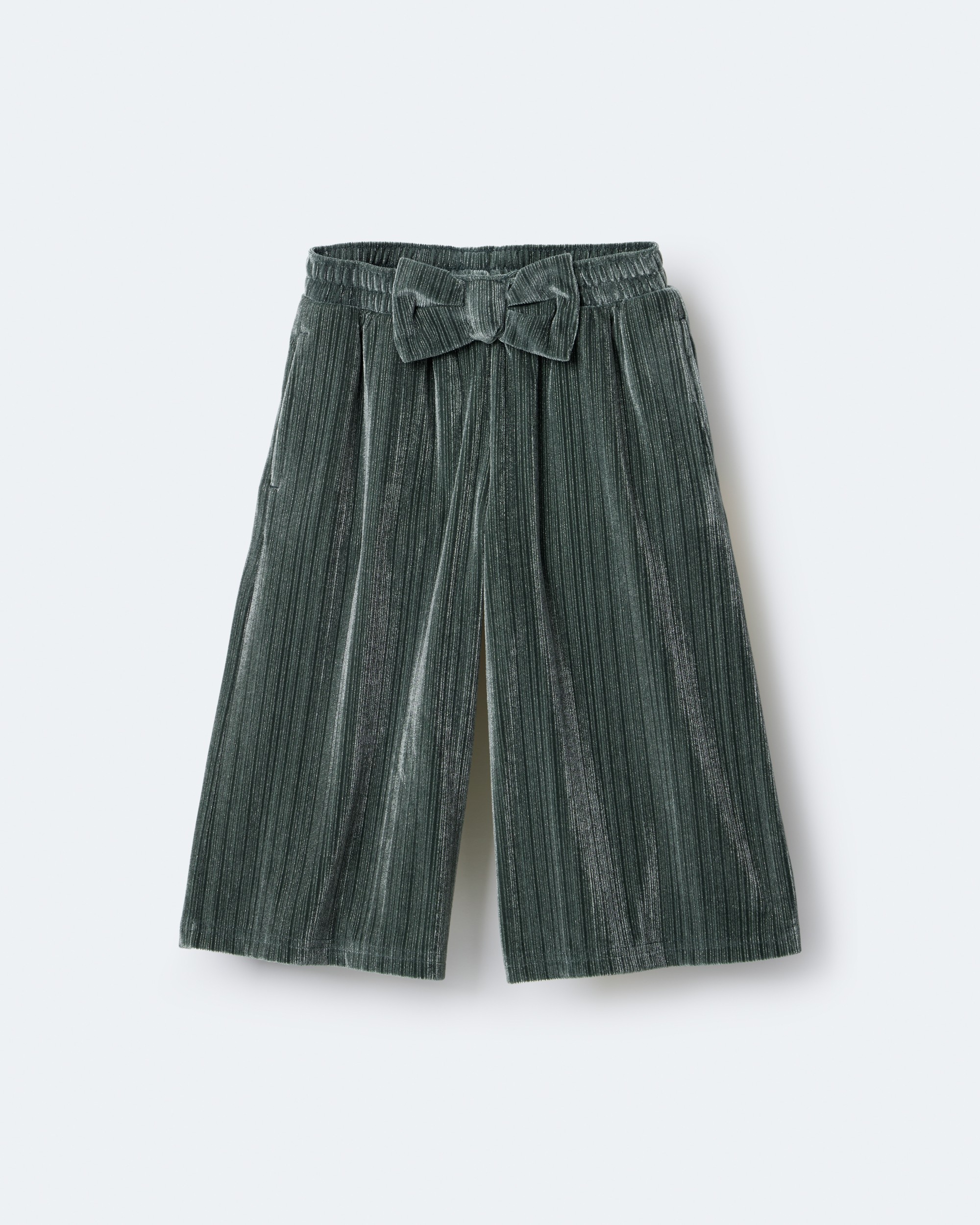 Toddler Girl Velvety Wide-Leg Pant with Bow - Dark Green