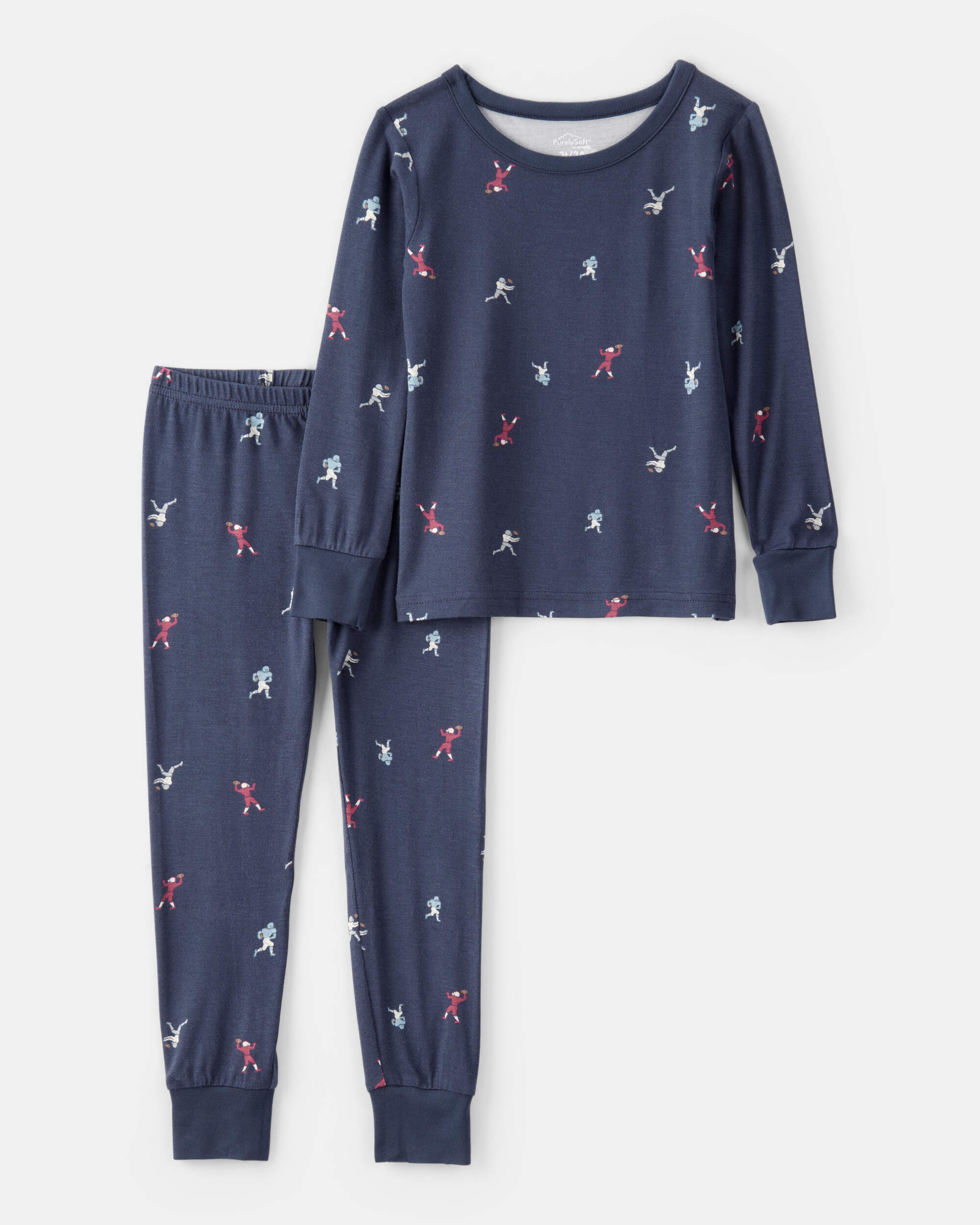 Boys Football Print PurelySoft Long-Sleeve 2-Piece Pyjamas - Navy Blue