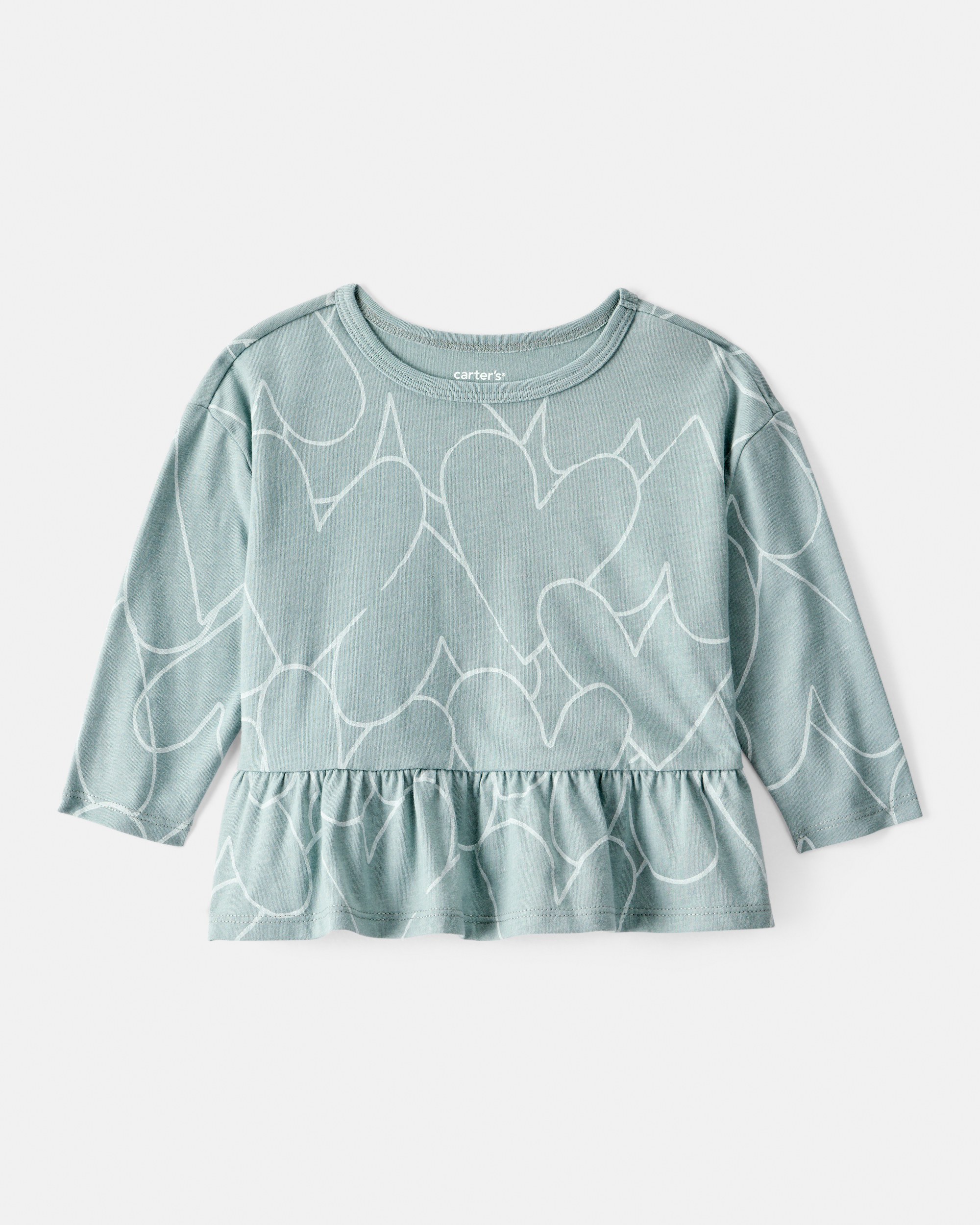 Baby Girl Heart Long-Sleeve Peplum Top - Green