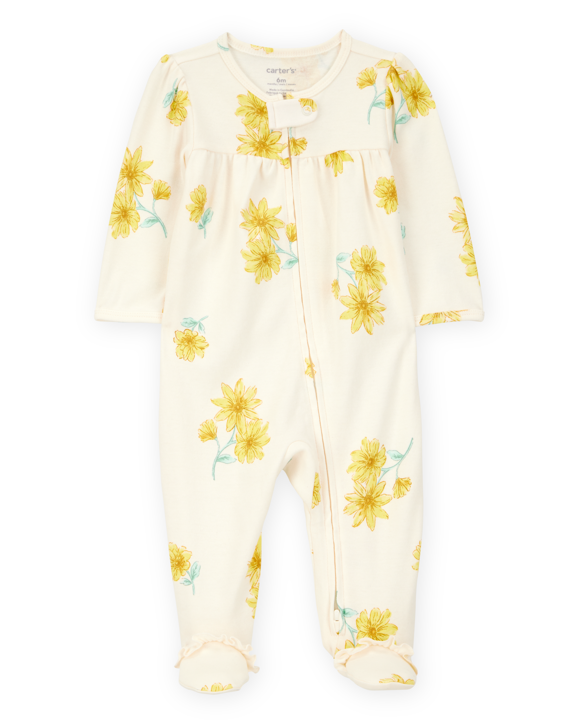 Baby Floral Print 2-Way Zip Cotton Sleeper Pyjamas - Cream