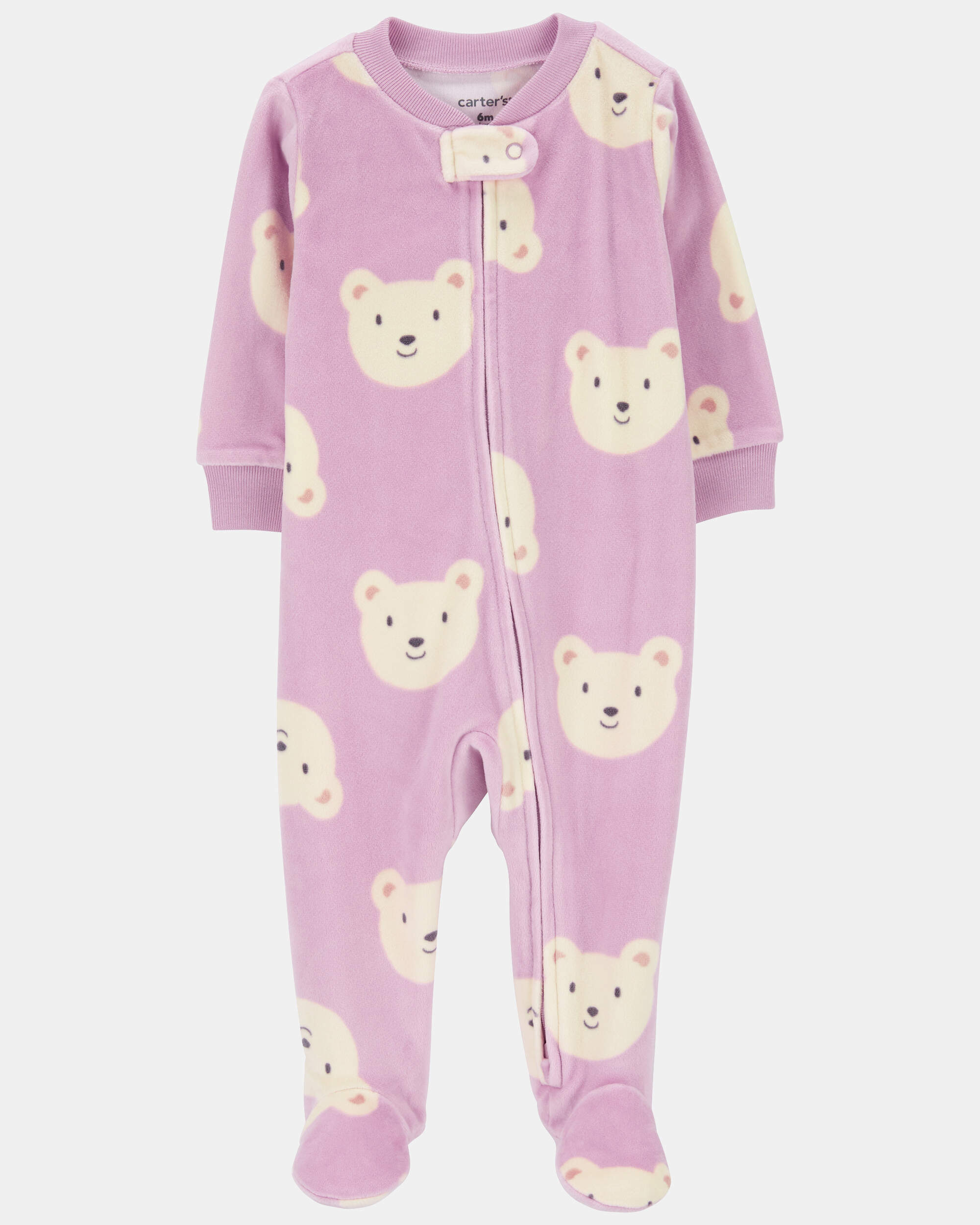 Baby Girl Bear Print Loose Fit Long-Sleeve Sleeper - Purple