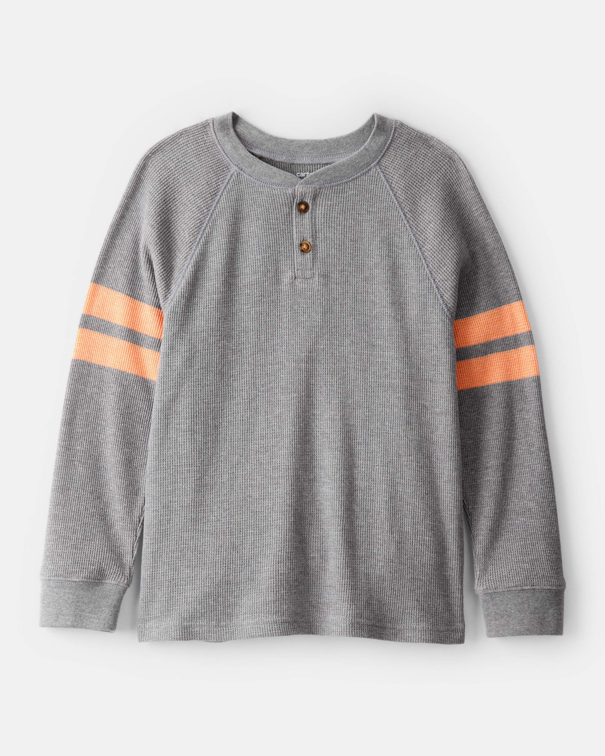 Boys Stripe Thermal Long-Sleeve Henley T-Shirt - Grey