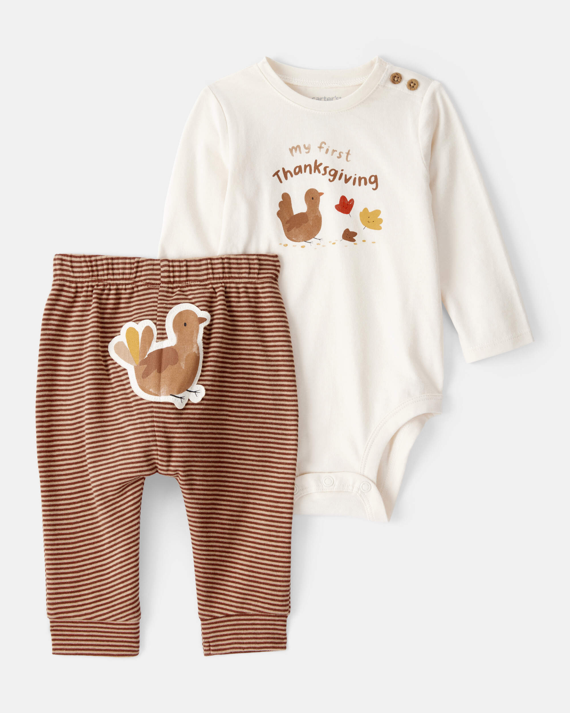 Baby My First Thanksgiving Cotton Long-Sleeve Tee & Pant Set - Brown/Cream