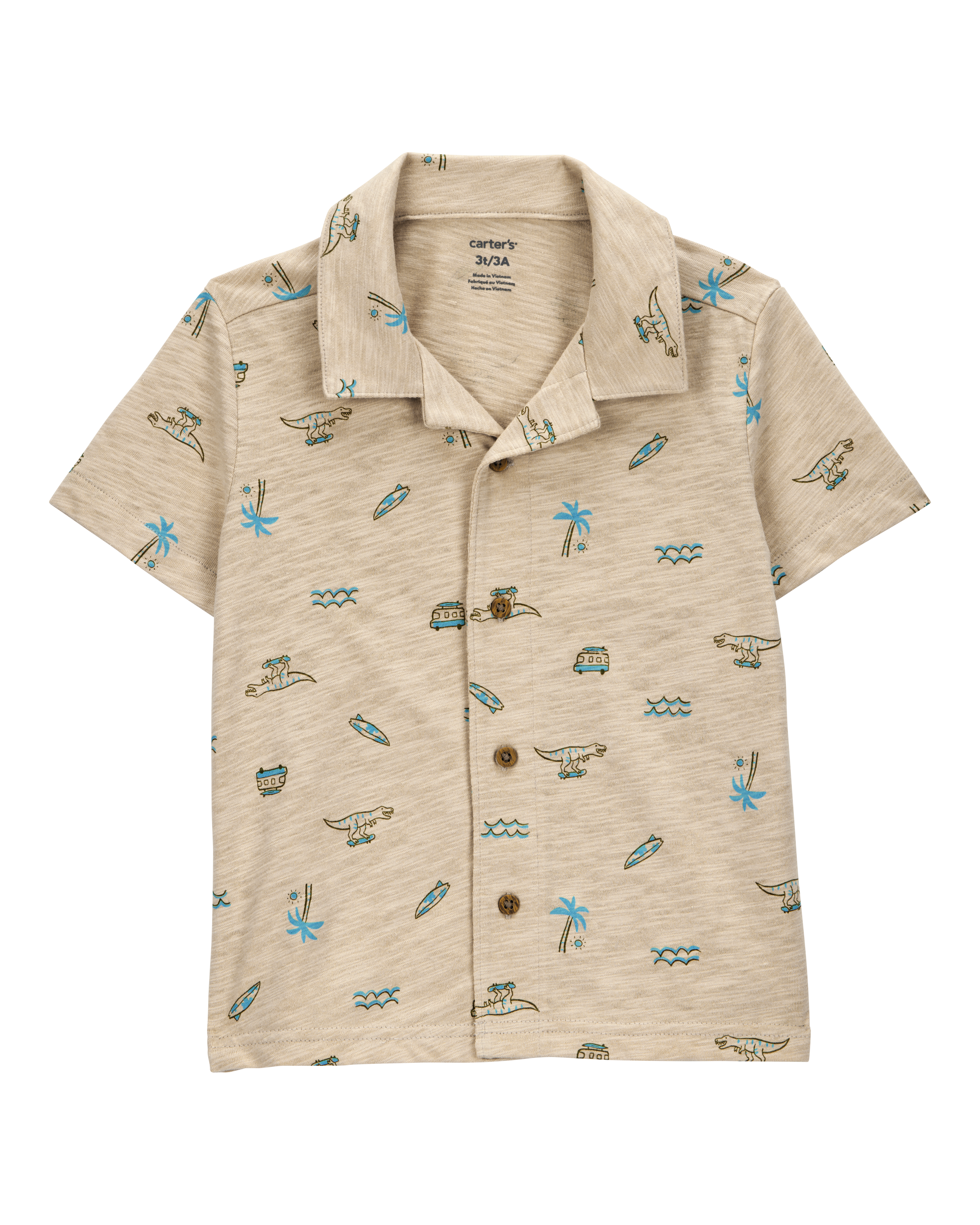 Baby Beach Print Knit Short-Sleeve Fashion Top - Khaki