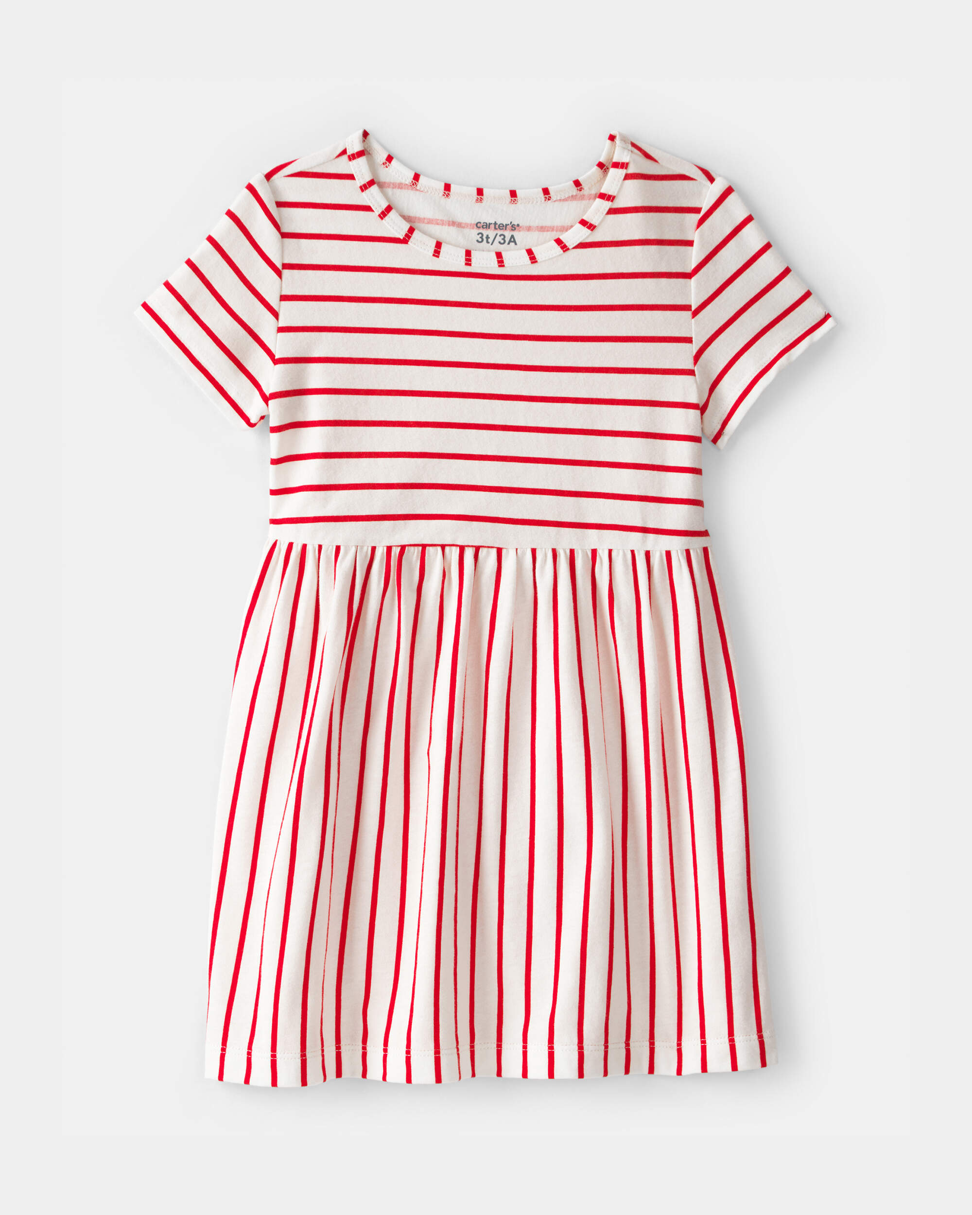 Toddler Girl Striped Short-Sleeve Dress - Red/Ivory