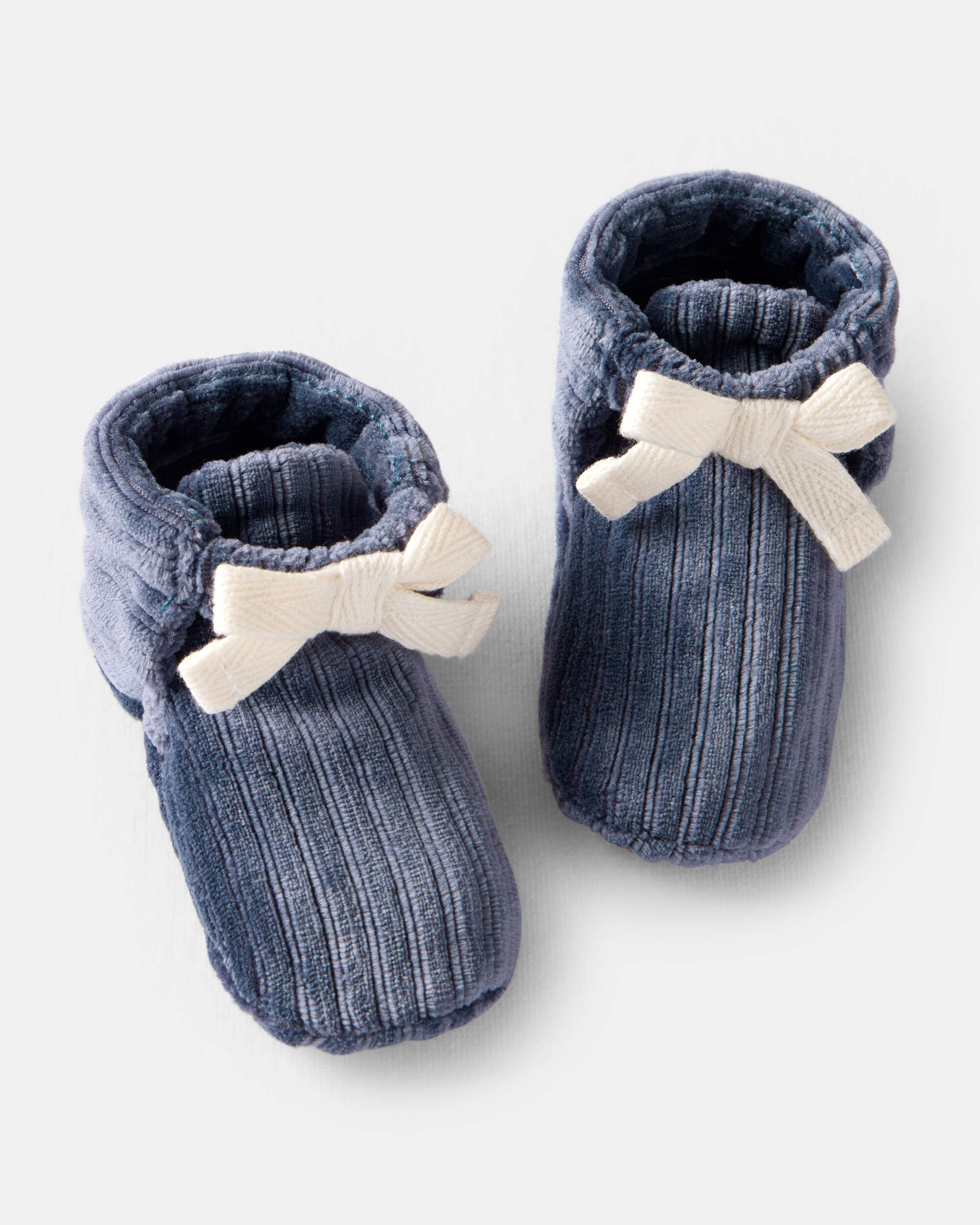 Baby Boy Rib Velour Booties - Navy