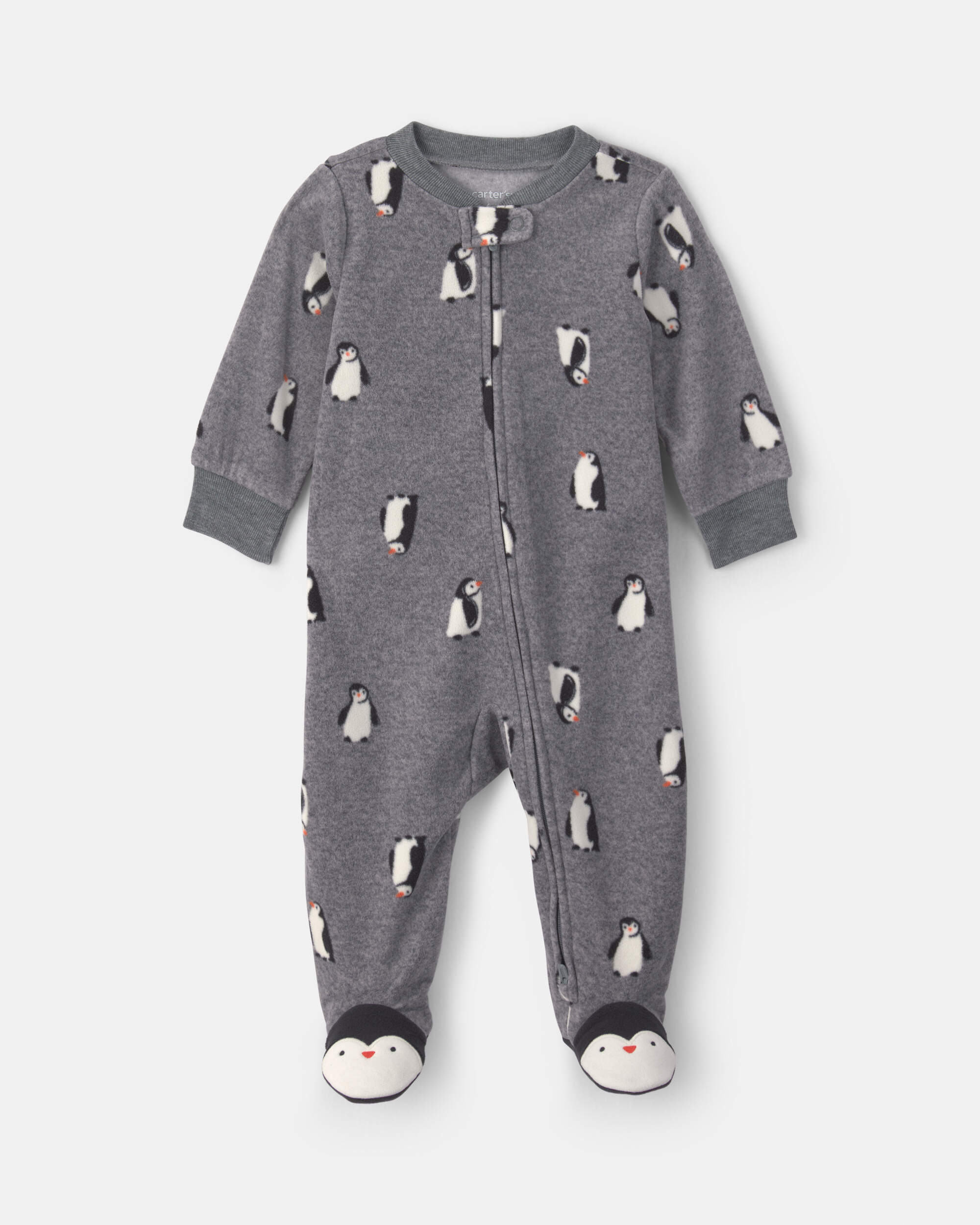 Baby Boy Penguin Fleece 2-Way Zip Sleeper - Grey