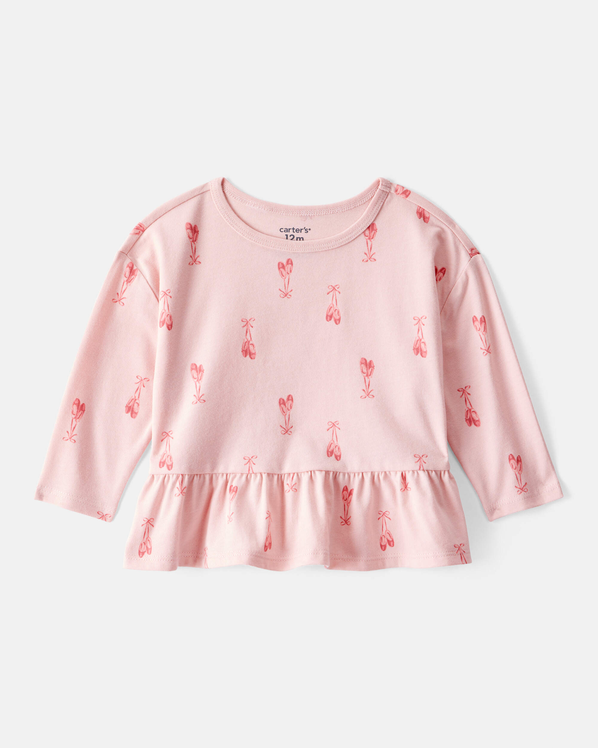 Baby Girl Ballet Slippers Long-Sleeve Peplum Top - Pink