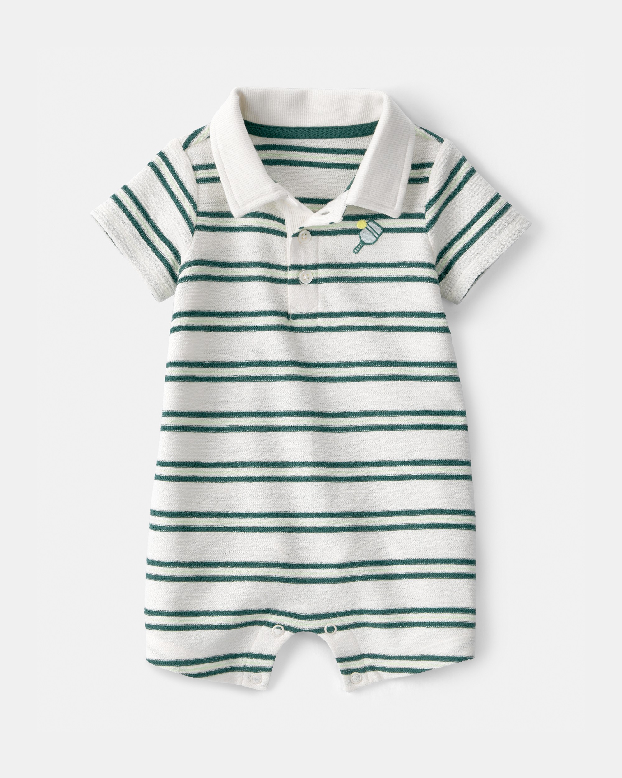 Baby Boy Pickleball Stripe Short-Sleeve Romper - Green/White