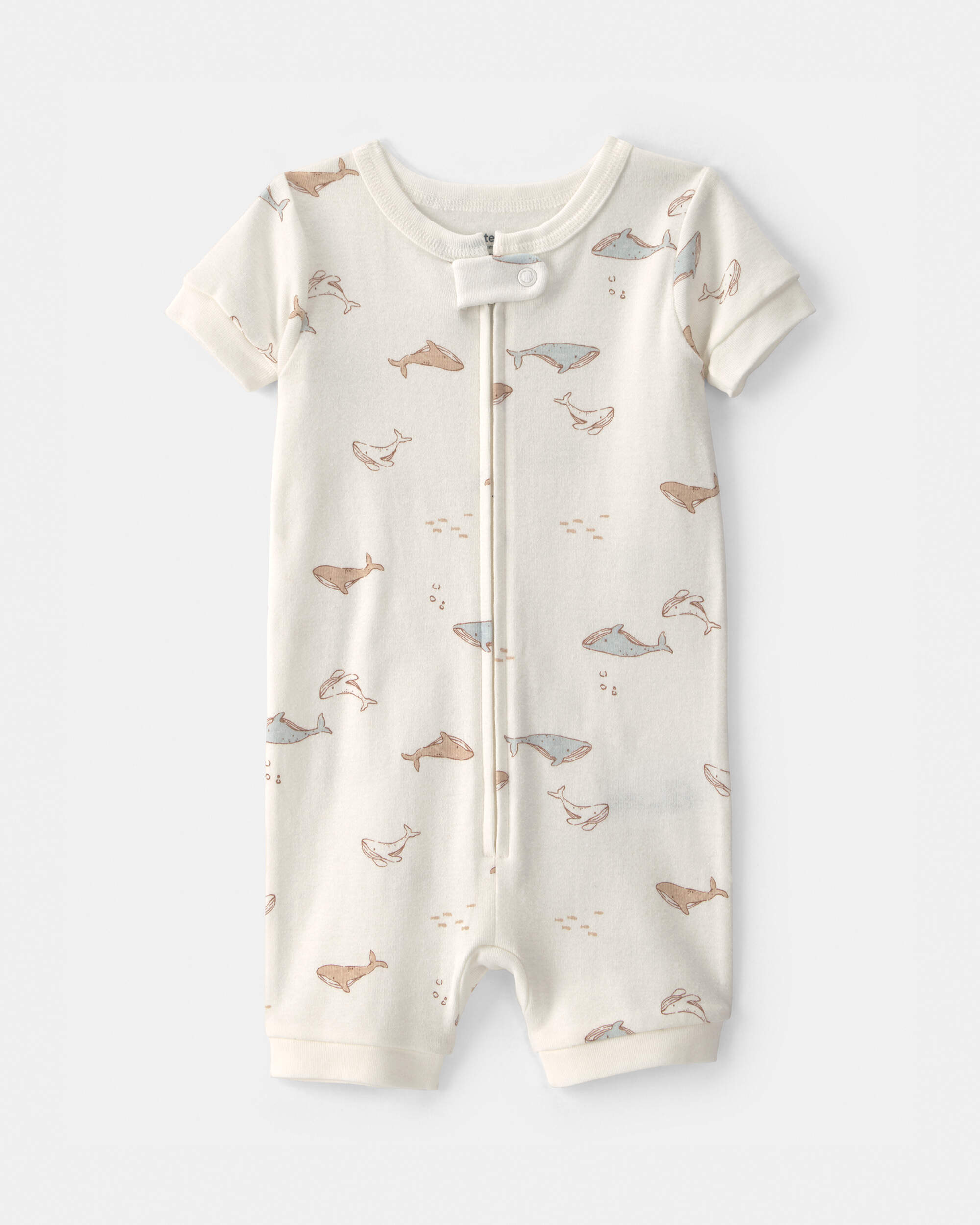 Toddler Whale 100% Cotton 1-Piece Romper Pyjama - Ivory