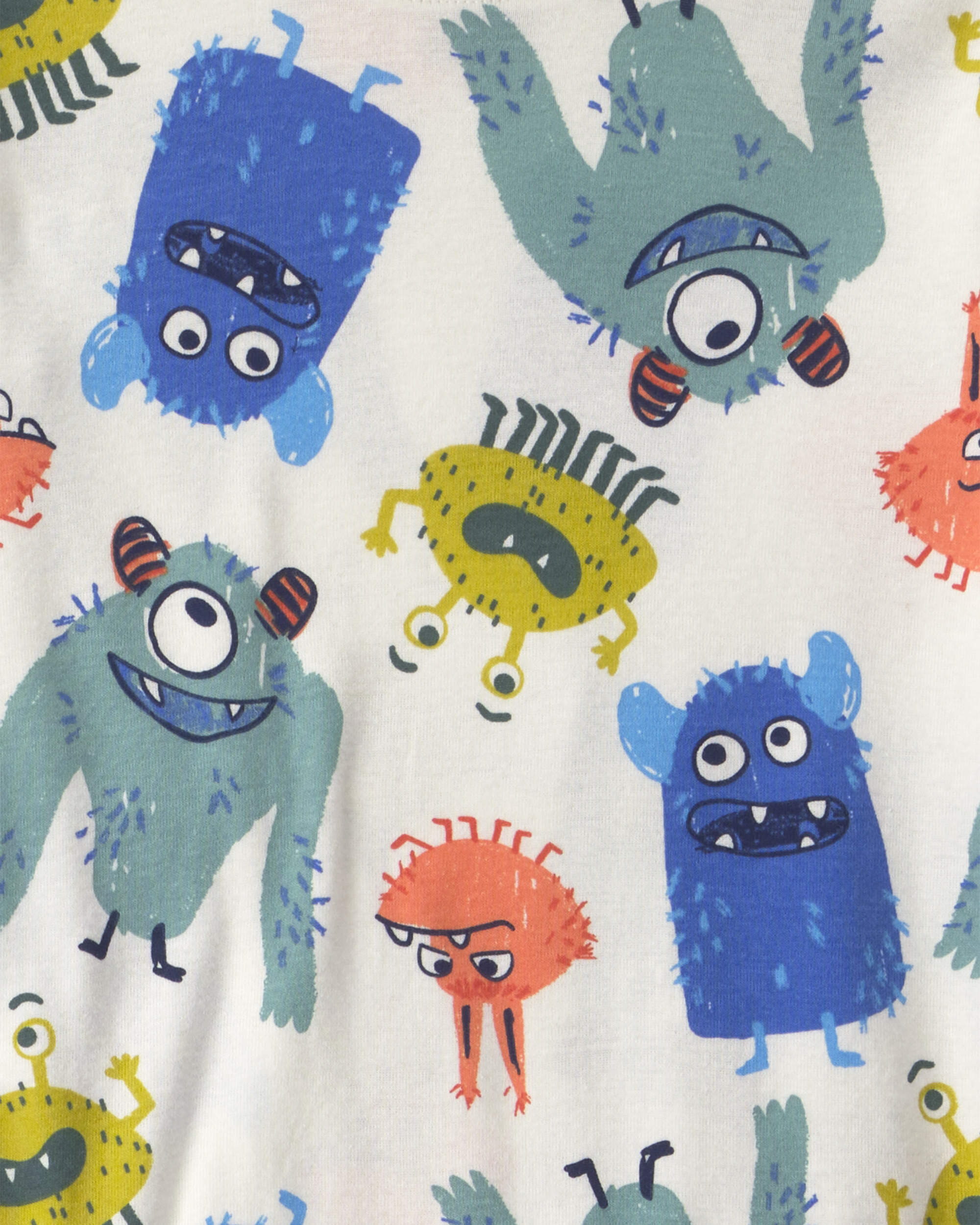 Boys 4-Piece Monster 100% Cotton Snug Fit Pyjama Set - Blue