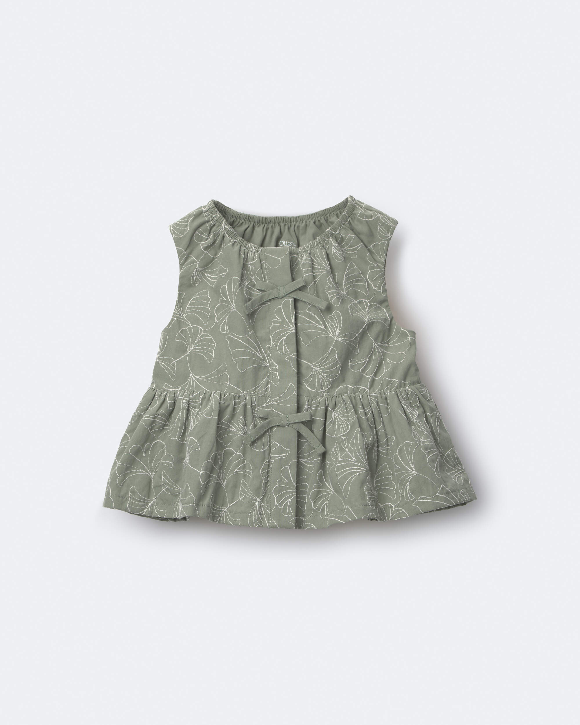 Toddler Girl Embroidered Peplum Top Floral Print - Green