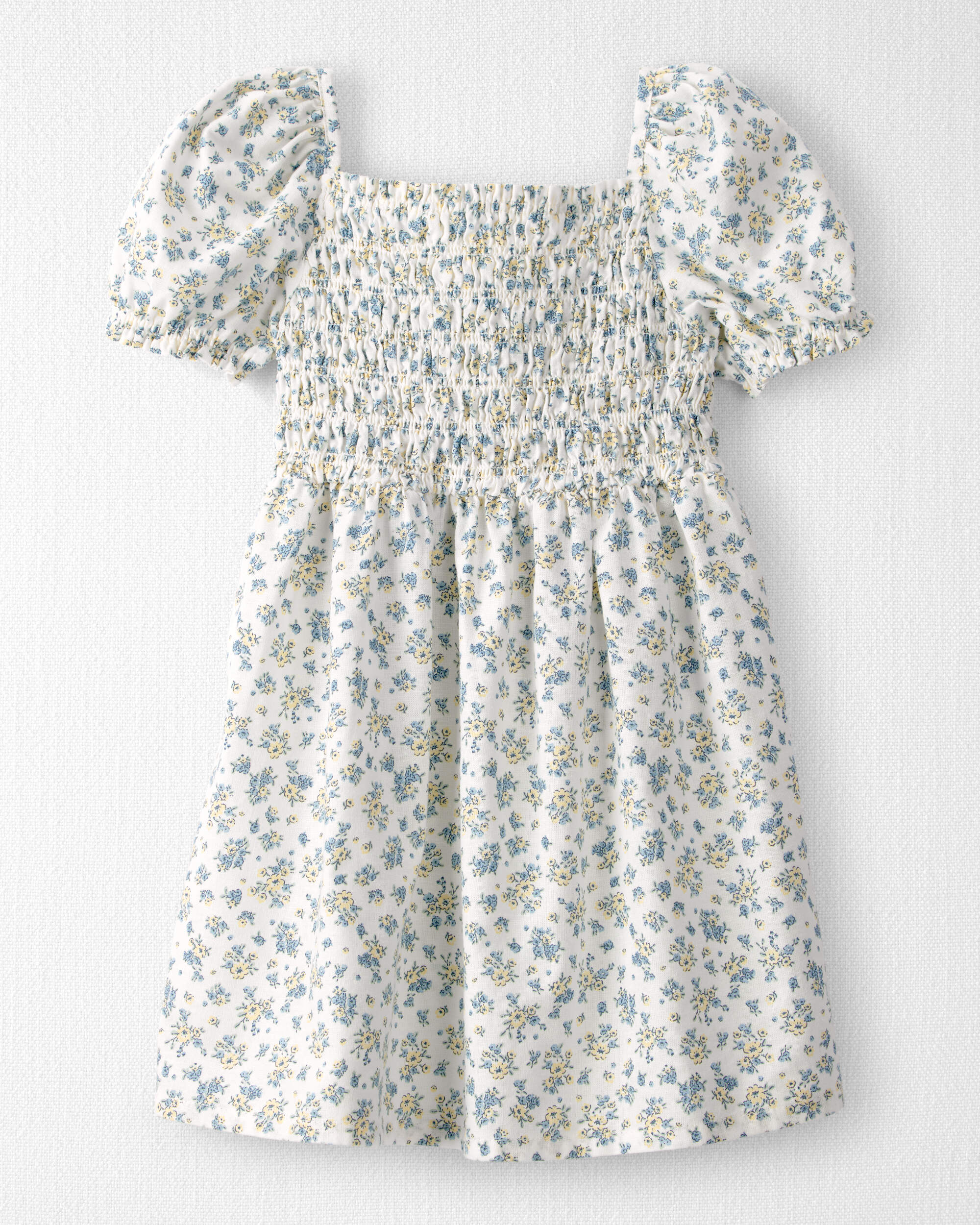 Toddler Girl Smocked Dress Made with Organic Cotton Spring Bloom Print