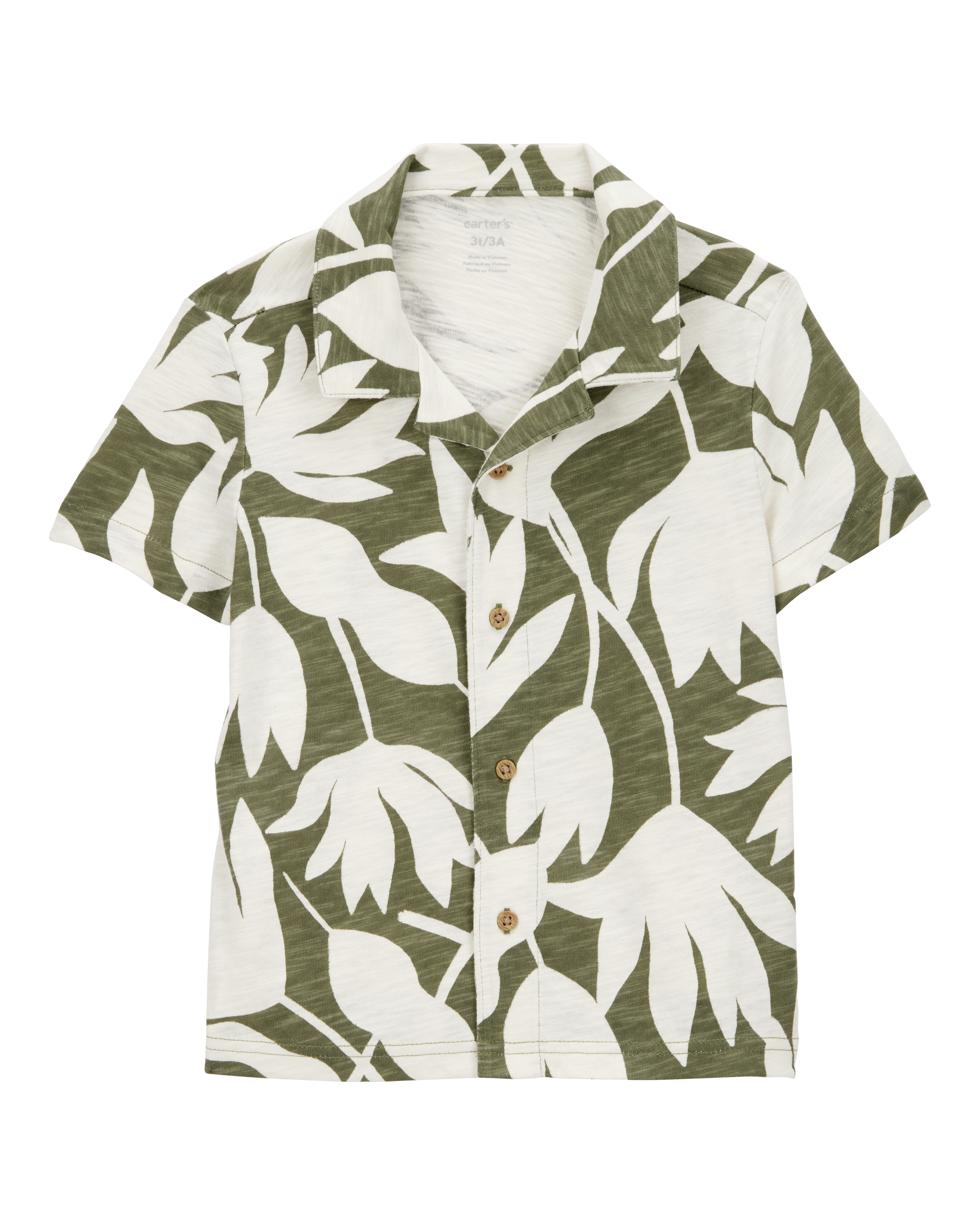 Baby Tropical Print Cotton Short-Sleeve Fashion Top - Olive/White