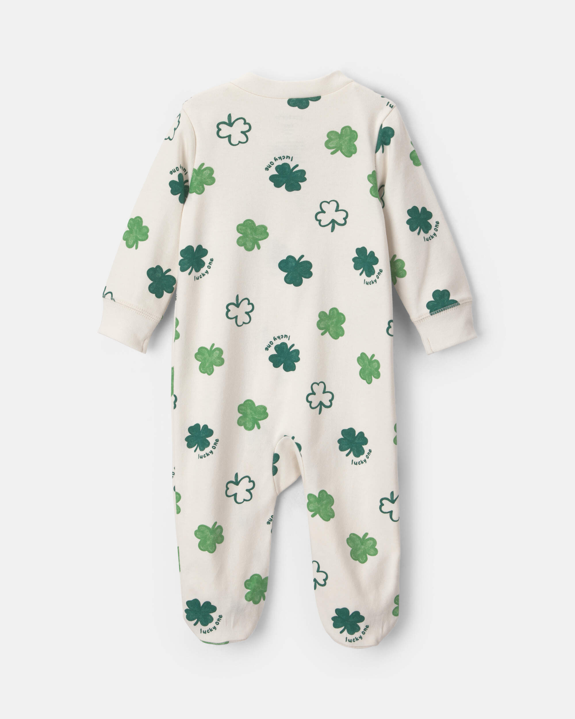 Baby 2-Way Zip St Patrick's Day Cotton Sleepers - Cream/Green