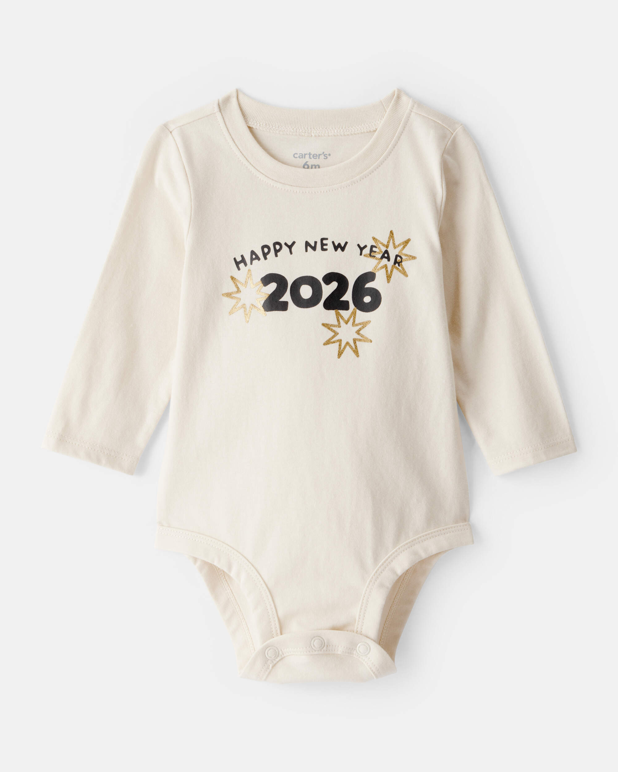 Baby New Year's Long-Sleeve Graphic Bodysuit - Cream