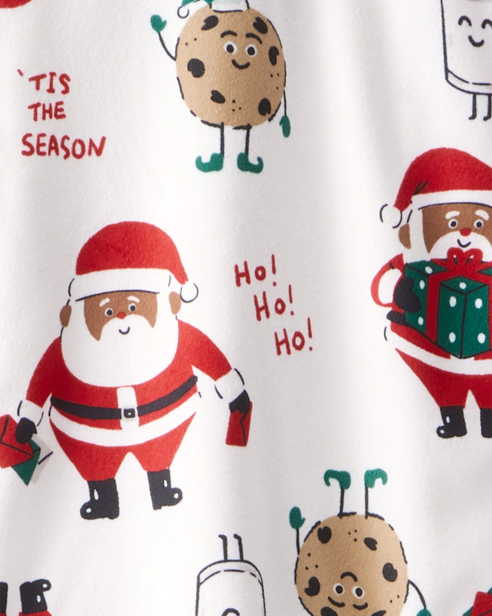Adult Christmas Santa Print Fleece Long-Sleeve Loose Fit - White