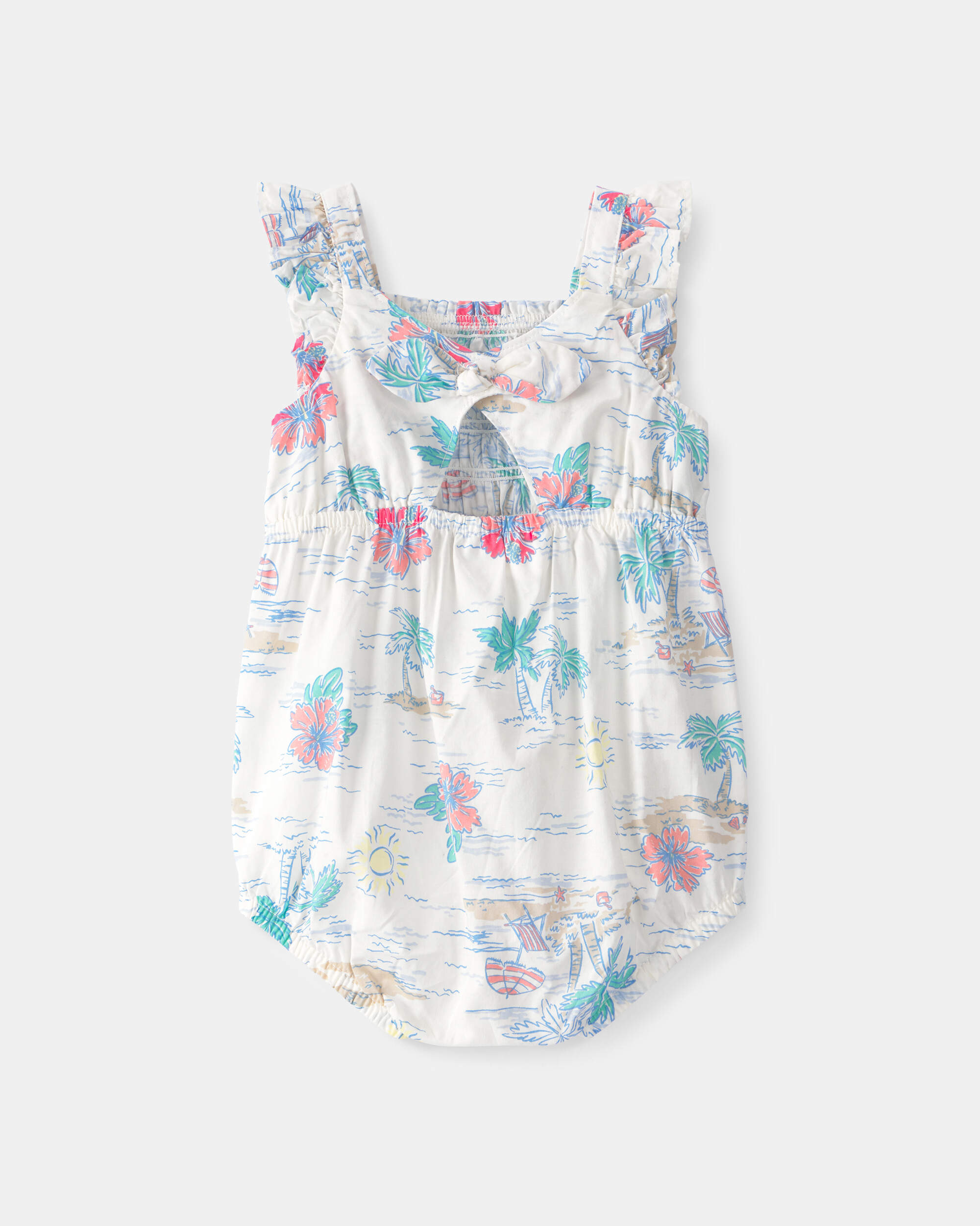 Baby Girl Palm Tree Sleeveless Romper - White