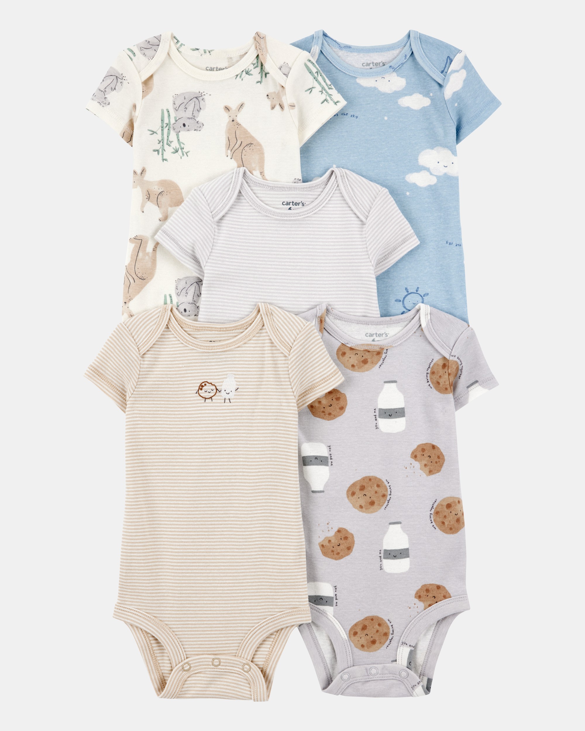 Baby Boy 5-Pack Kangaroo Cloud Short-Sleeve Bodysuits