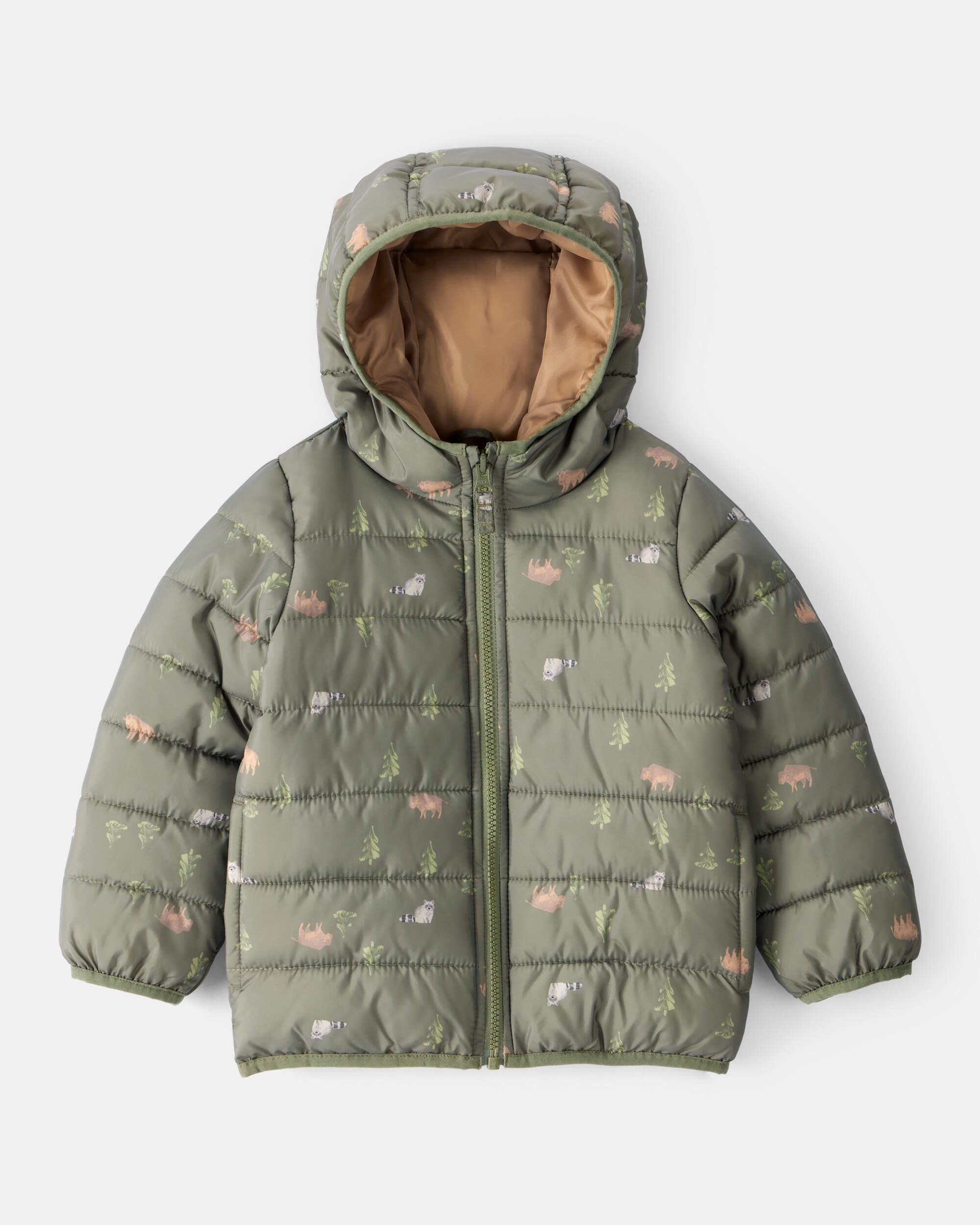 Toddler Wilderness Print Hooded Puffer - Green