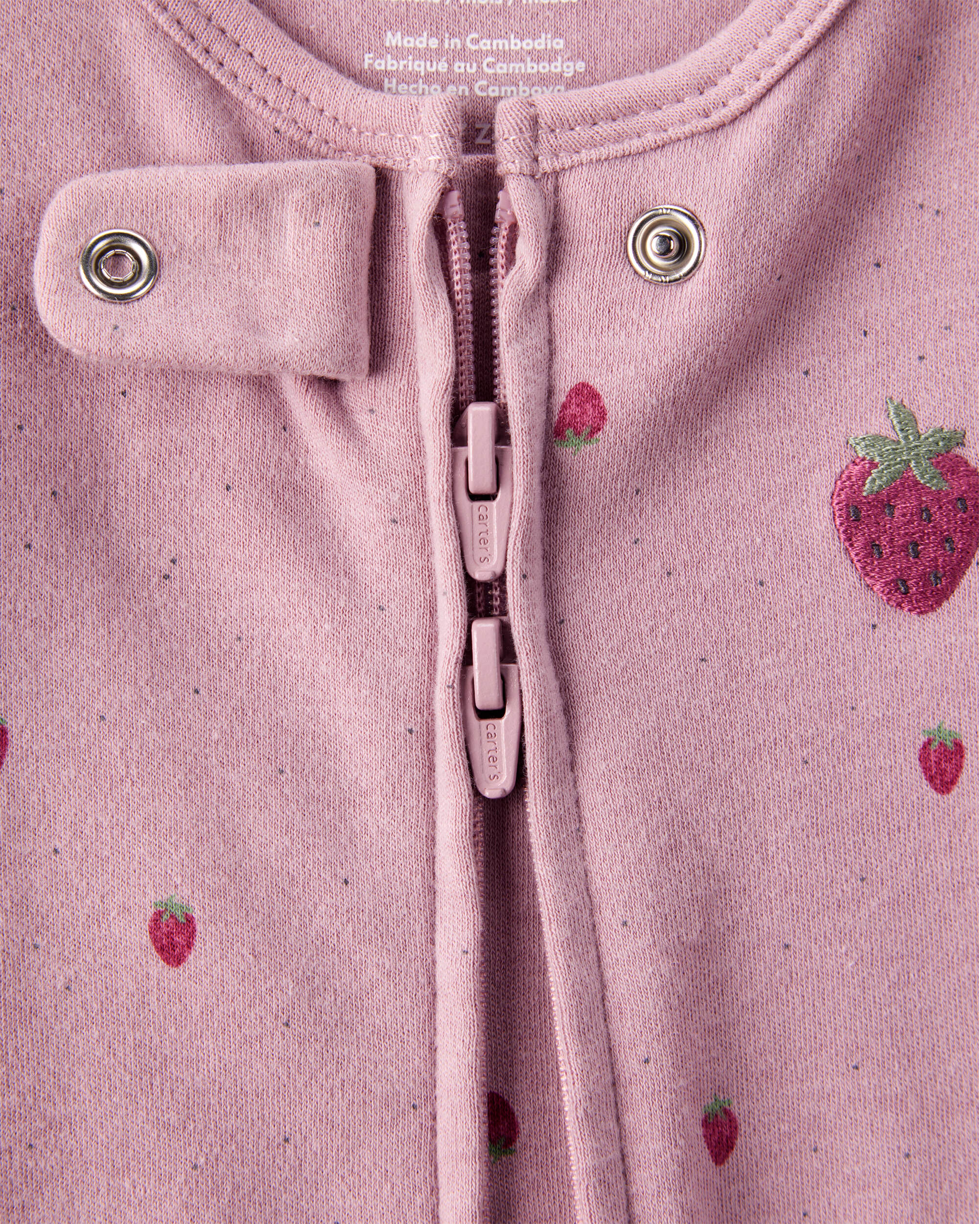 Baby Girl Strawberry Print 100% Cotton Sleeper- Pink