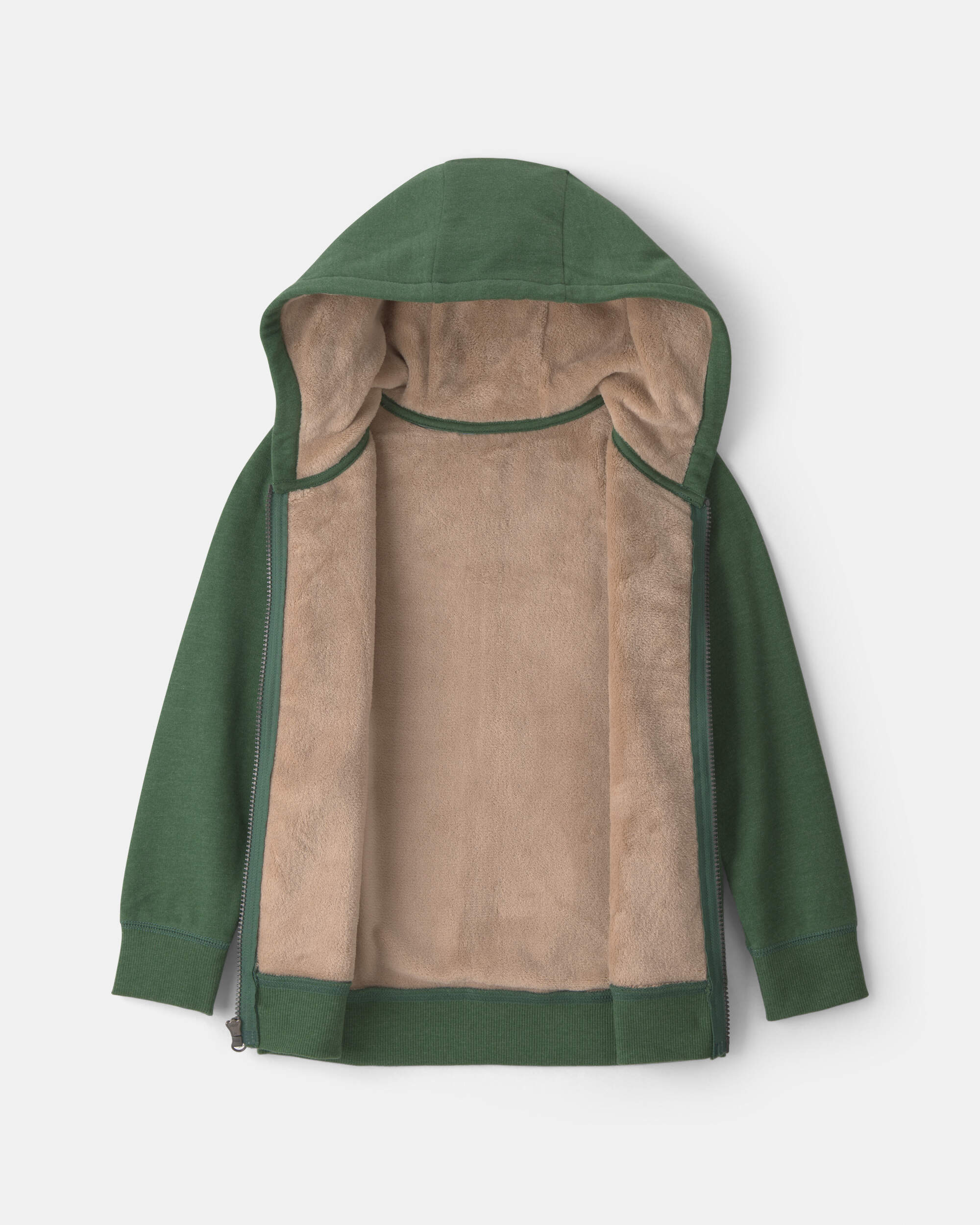 Boys Fleece Zip-Up Hoodie - Olive Green