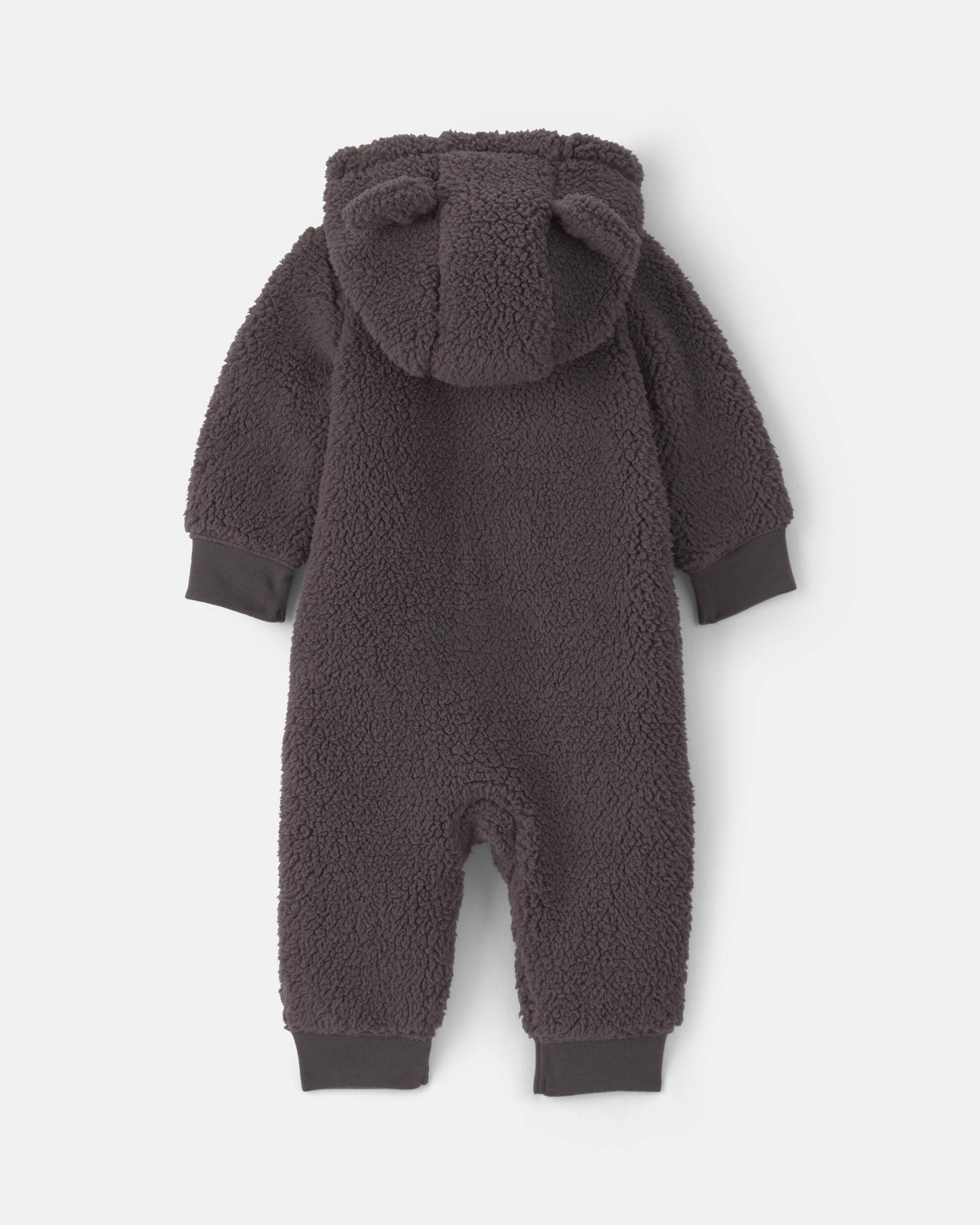 Baby Boy Dog Teddy Fleece Long-Sleeve Jumpsuit - Grey