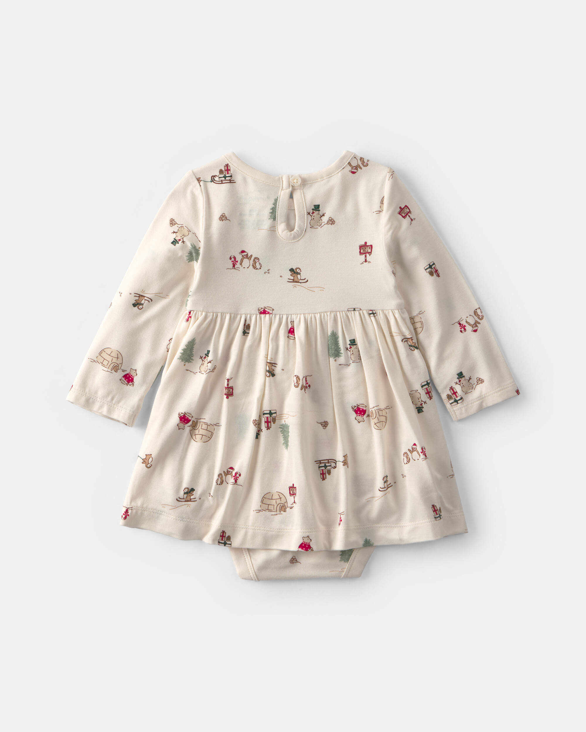 Baby Girl North Pole PurelySoft™ Long-Sleeve Bodysuit Dress - Cream