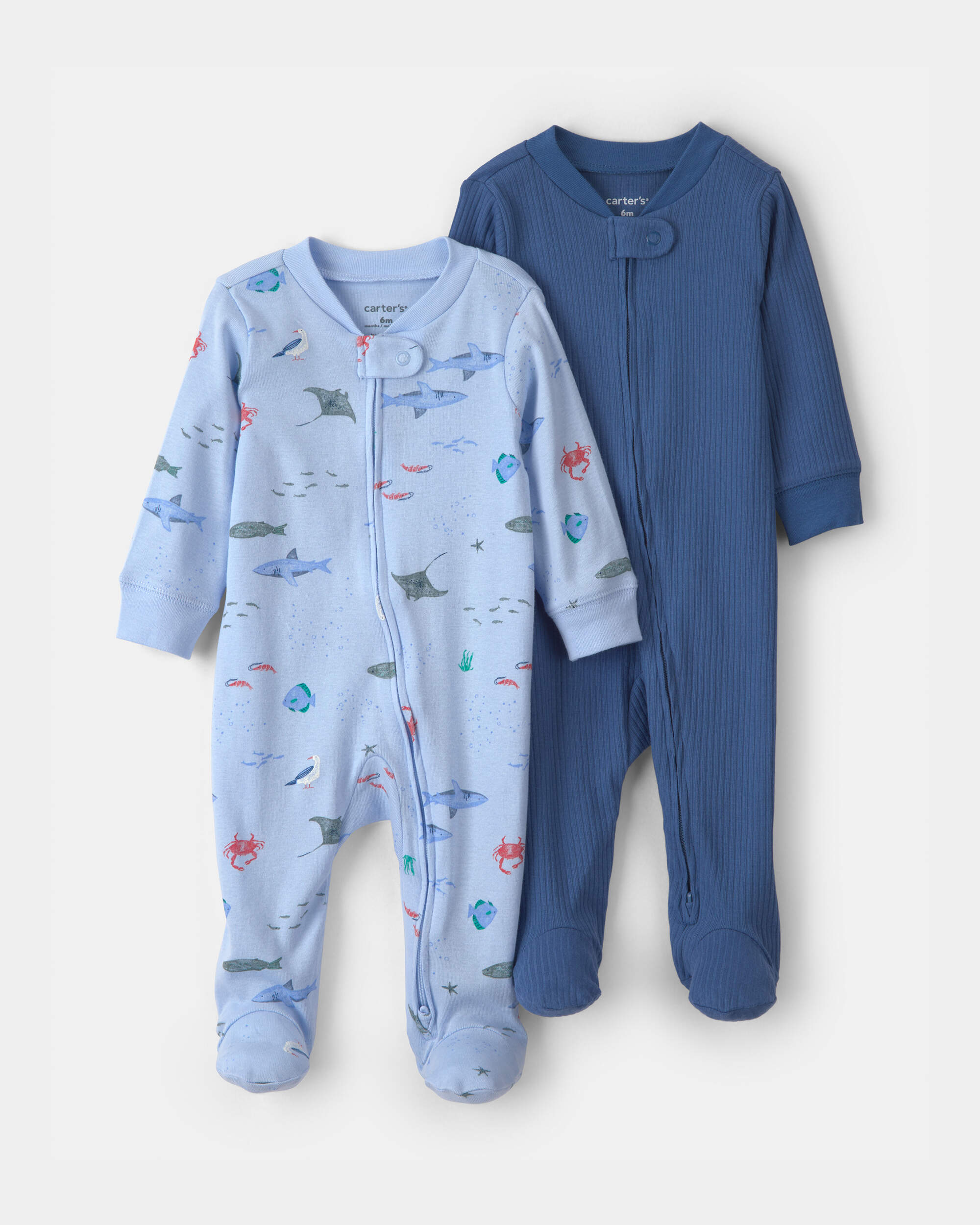 Baby Boy 2-Pack 2-Way Zip Sleepers Solid Sea Creature - Blue